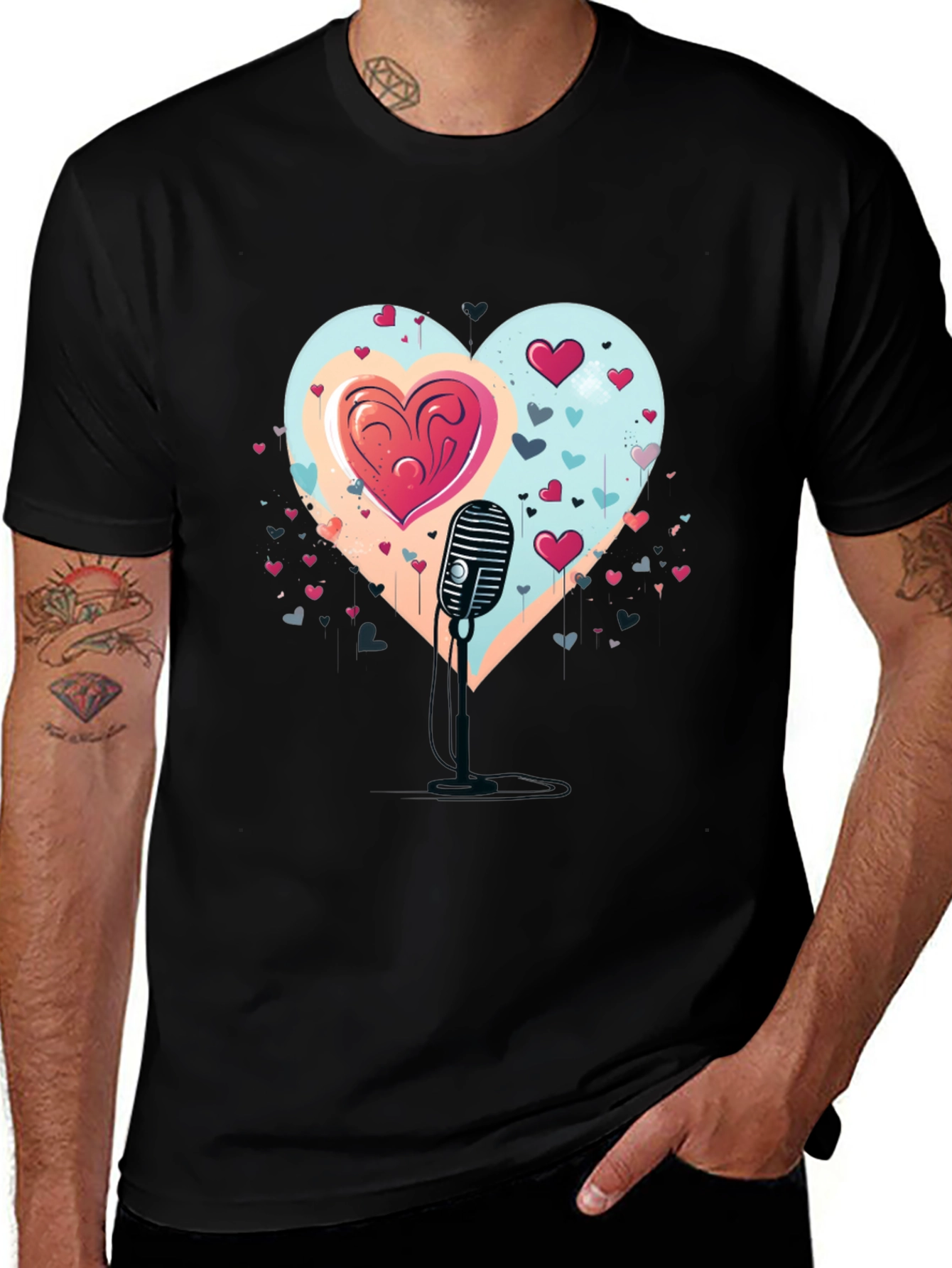 Heartfelt Serenade Tee - Retro Mic Valentines Day Shirt