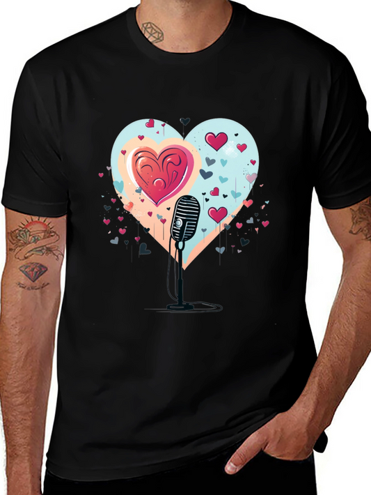 Heartfelt Serenade Tee - Retro Mic Valentines Day Shirt