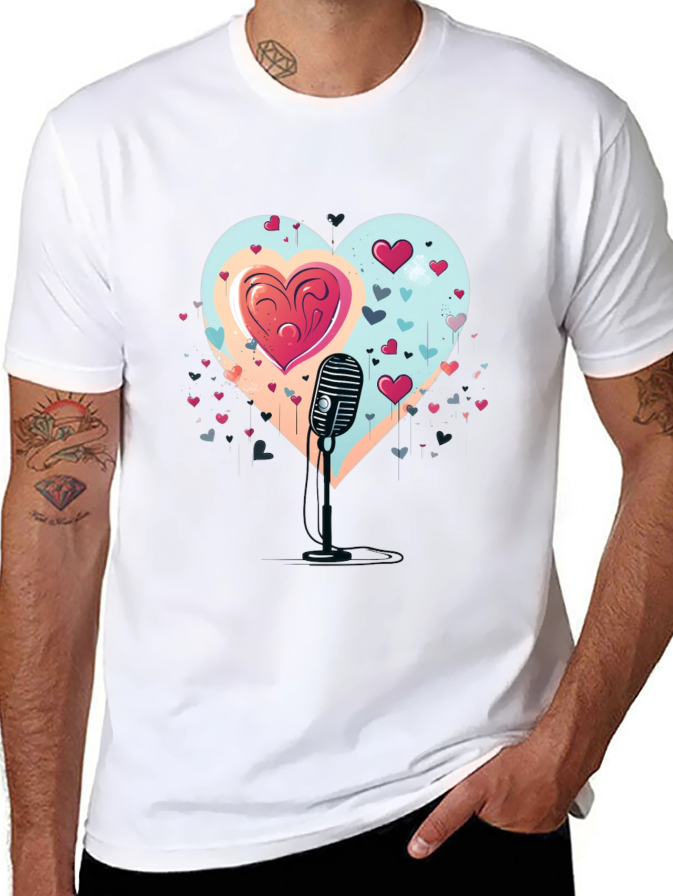 Heartfelt Serenade Tee - Retro Mic Valentines Day Shirt