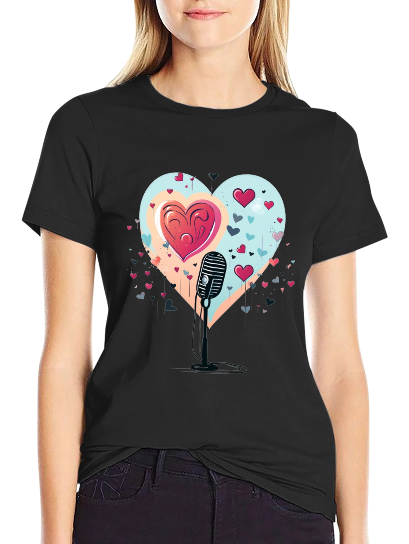 Heartfelt Serenade Tee - Retro Mic Valentines Day Shirt