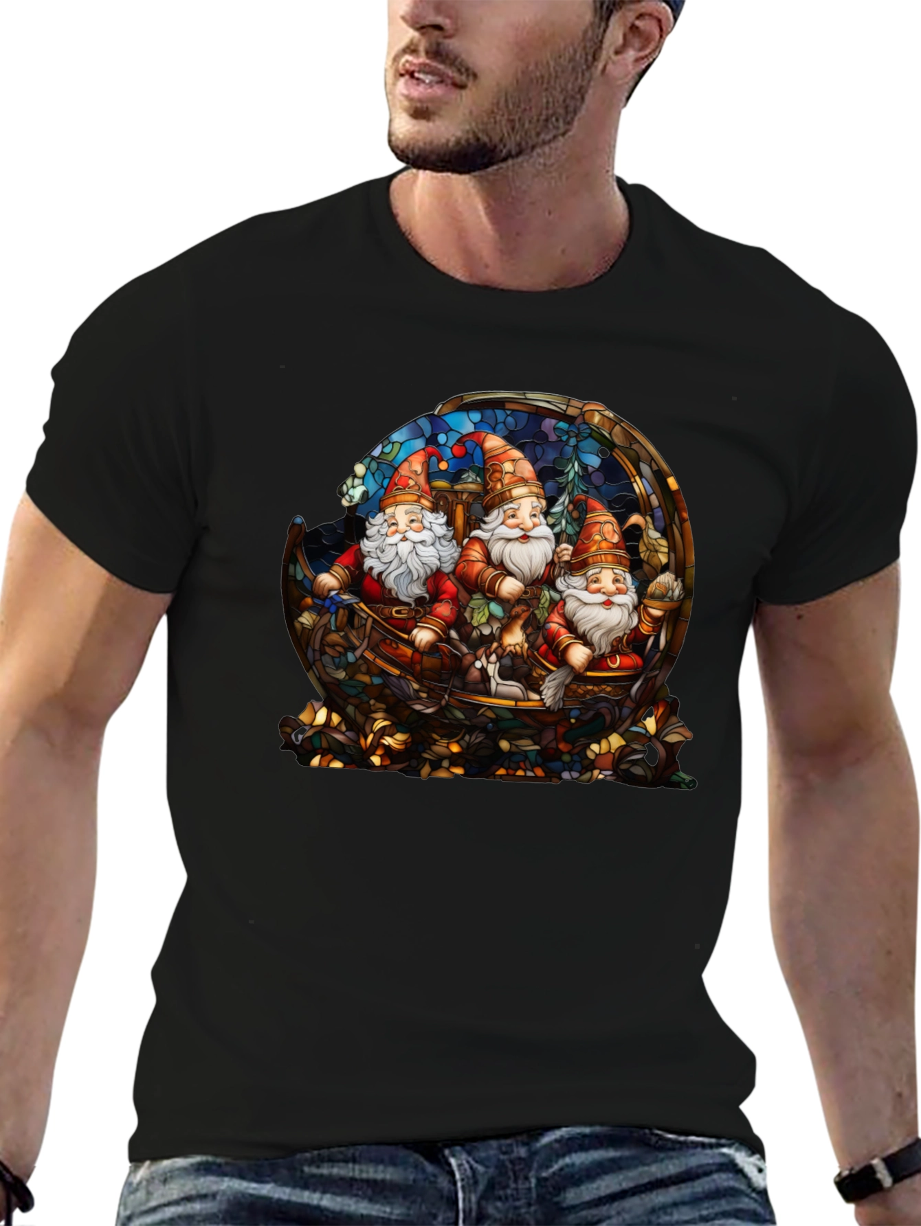 Gnome Stained Glass Graphic Tee - Black