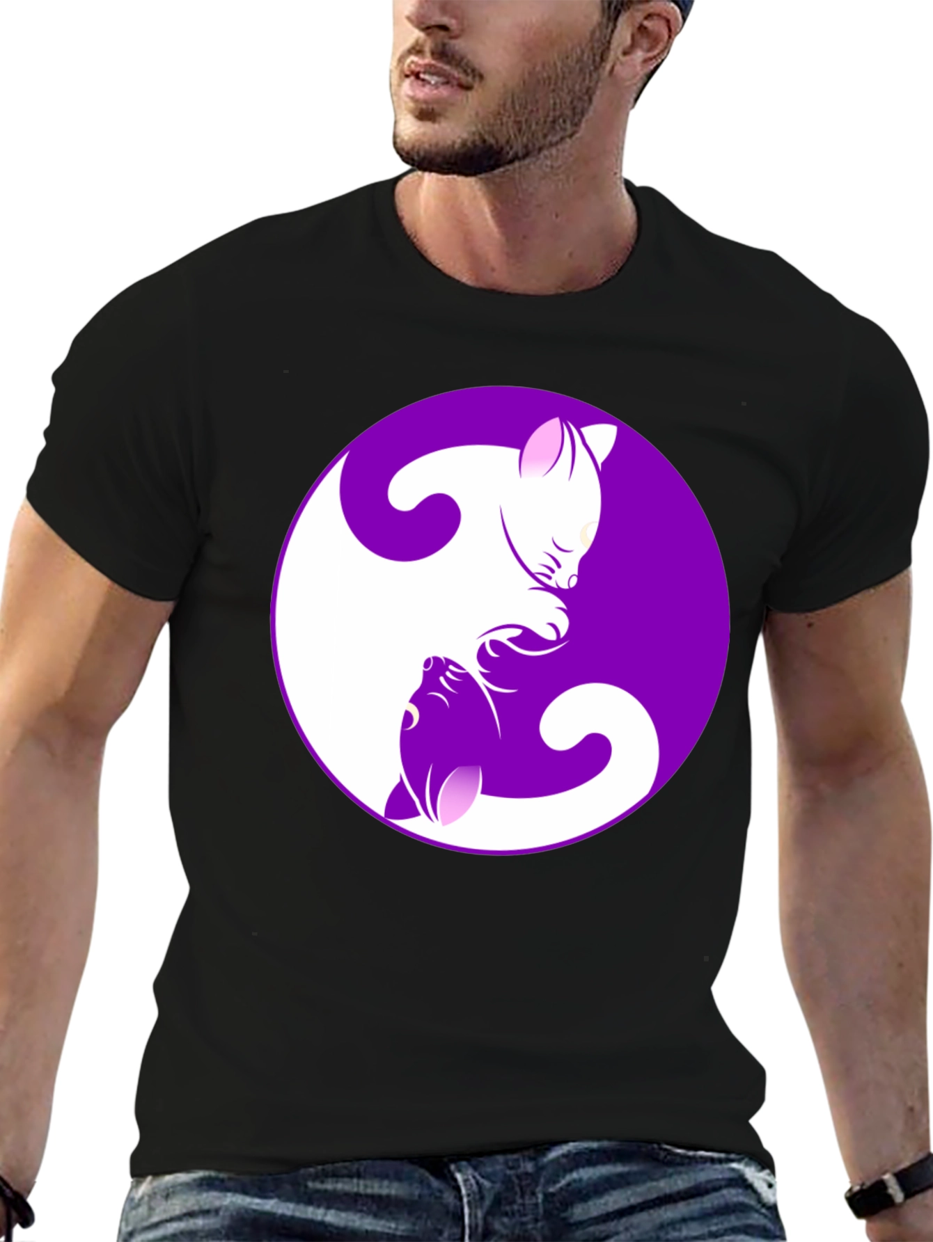 Yin Yang Cats Black T-Shirt - Harmony & Balance