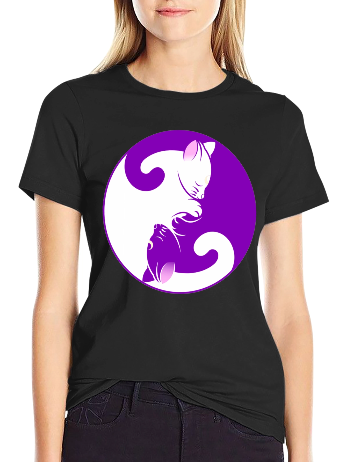 Yin Yang Cats Black T-Shirt - Harmony & Balance