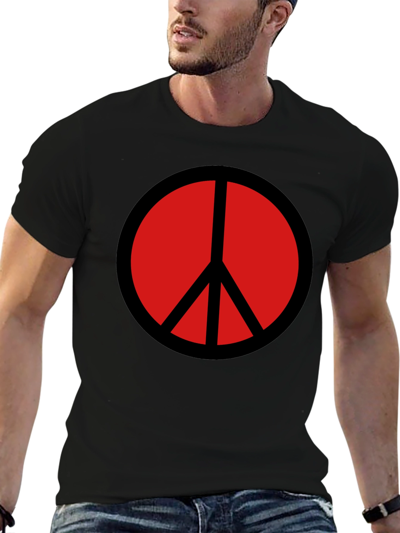 Peace Sign Graphic T-Shirt - Bold Red Symbol