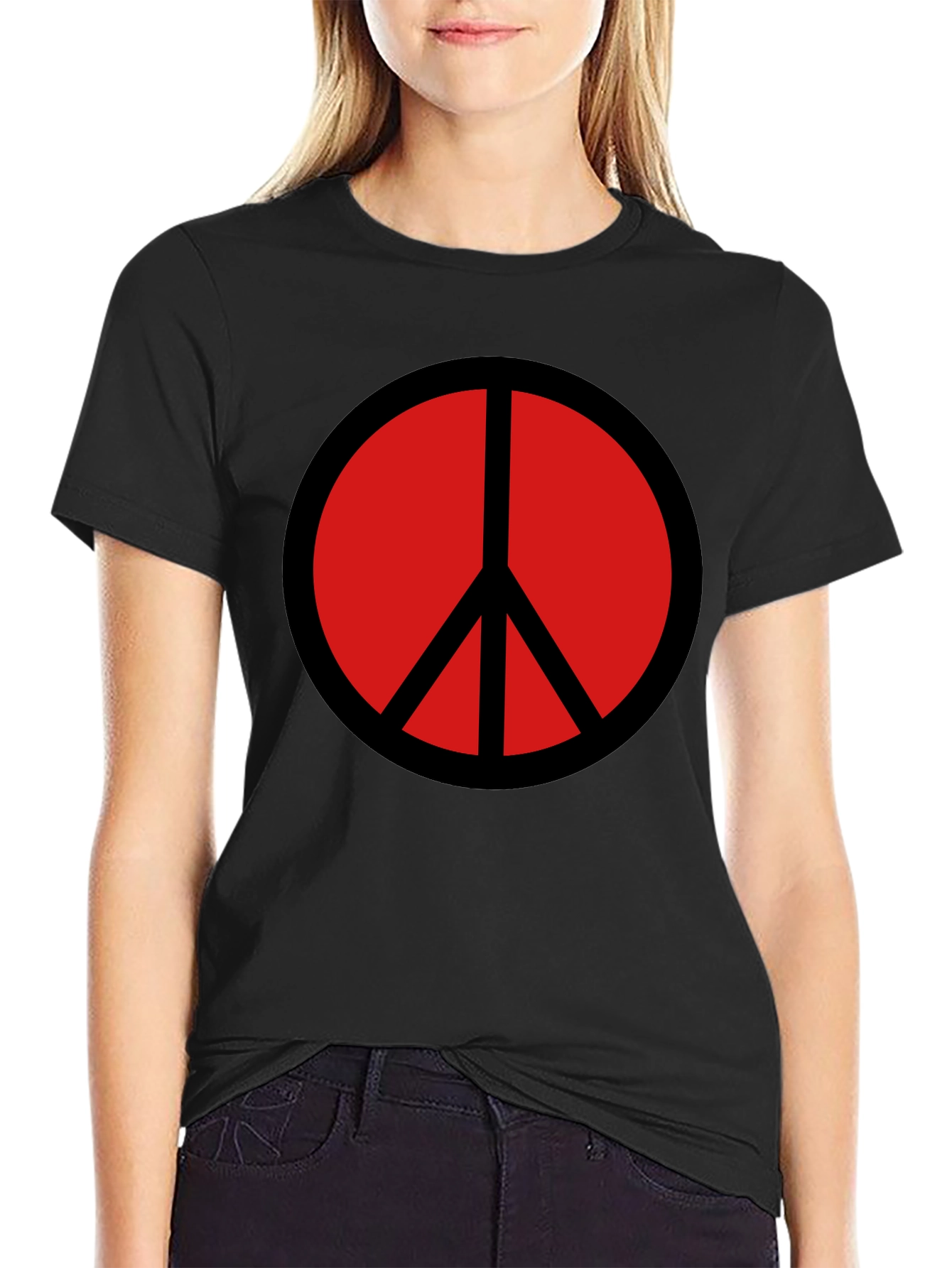 Peace Sign Graphic T-Shirt - Bold Red Symbol