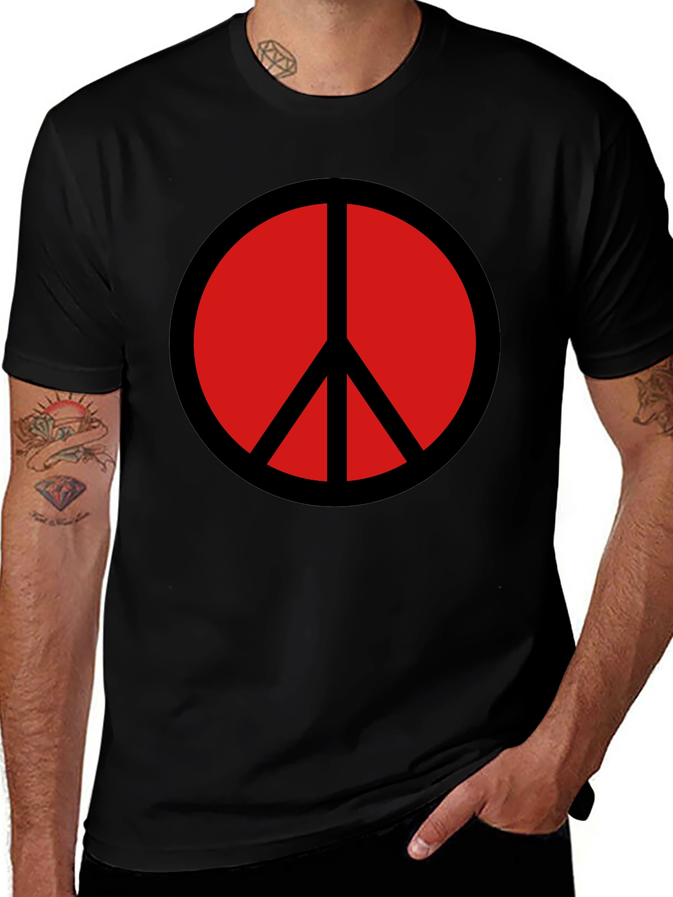 Peace Sign Graphic T-Shirt - Bold Red Symbol