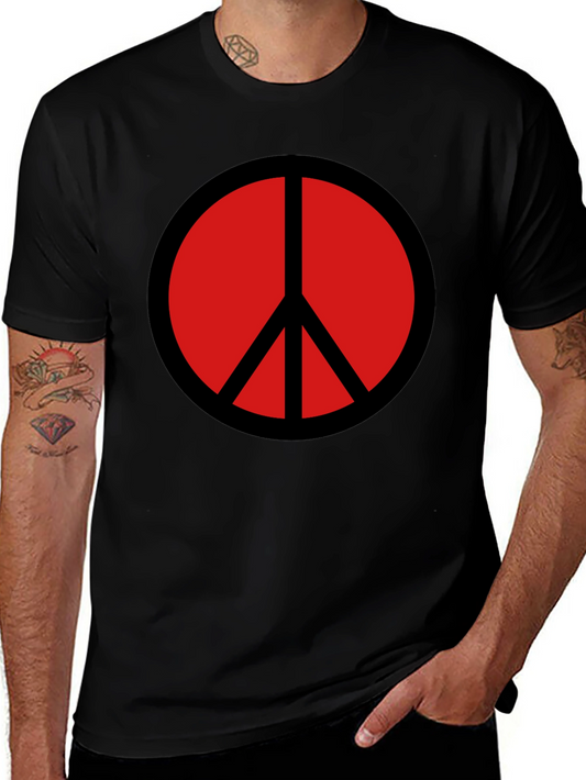 Peace Sign Graphic T-Shirt - Bold Red Symbol