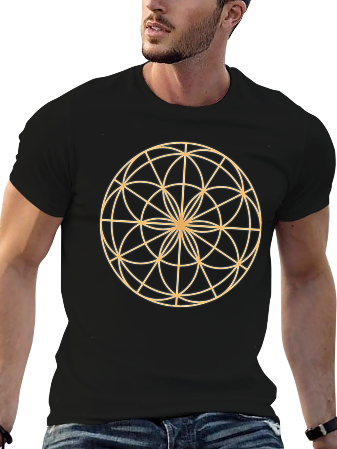 Geometric Mandala Graphic Black T-Shirt