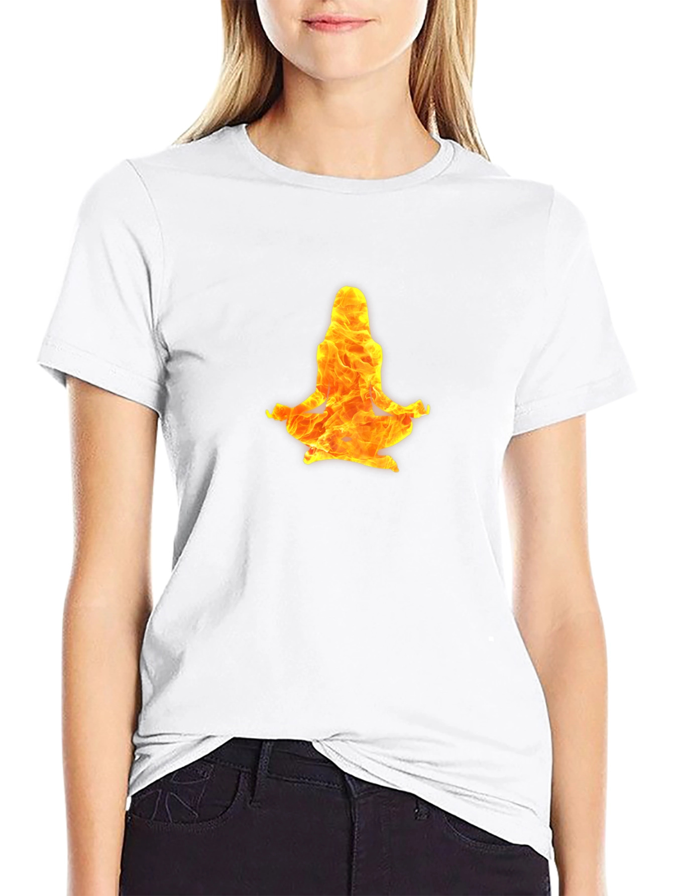 Fiery Yoga Meditation Tee - Black Cotton Blend