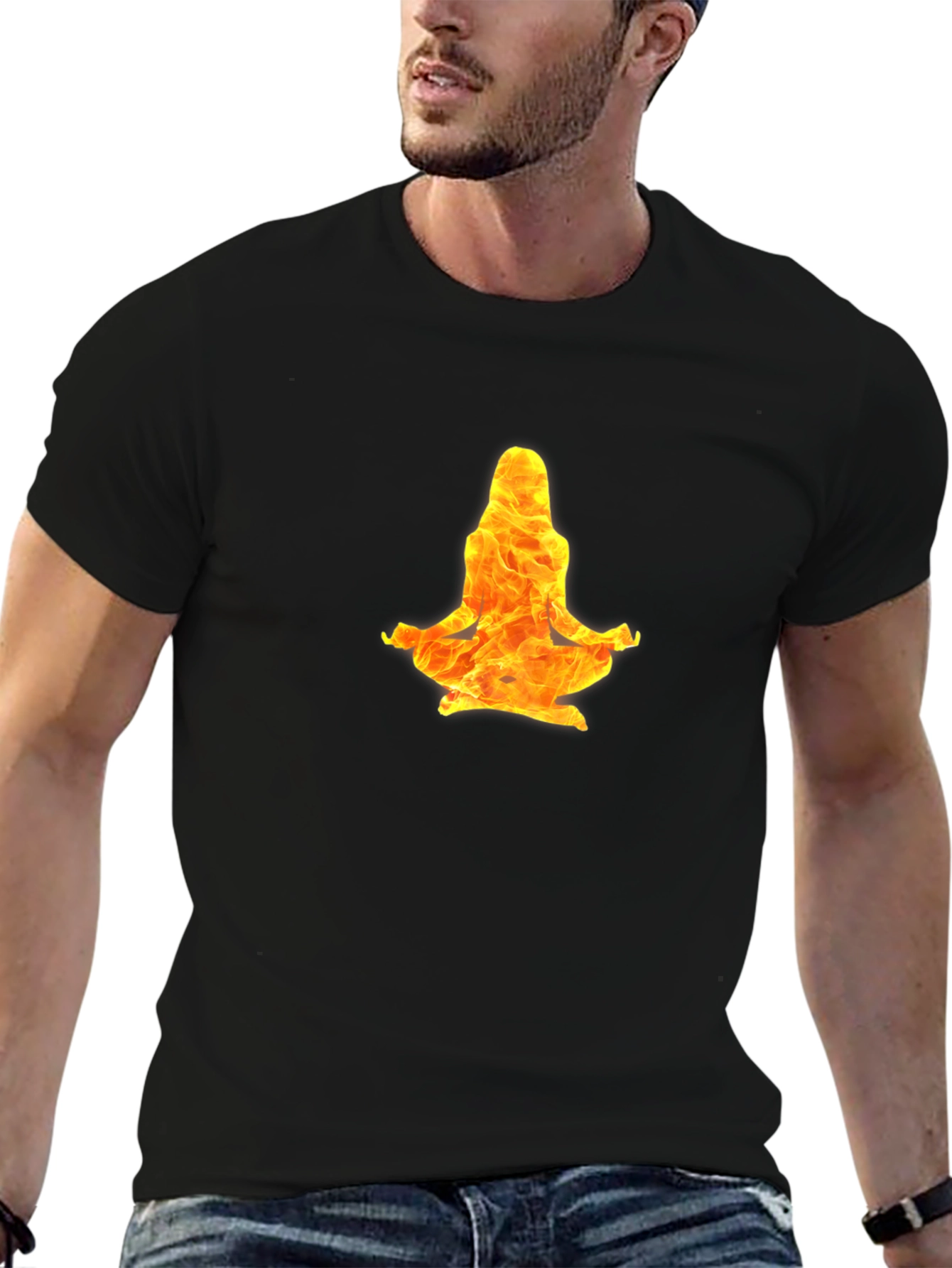 Fiery Yoga Meditation Tee - Black Cotton Blend