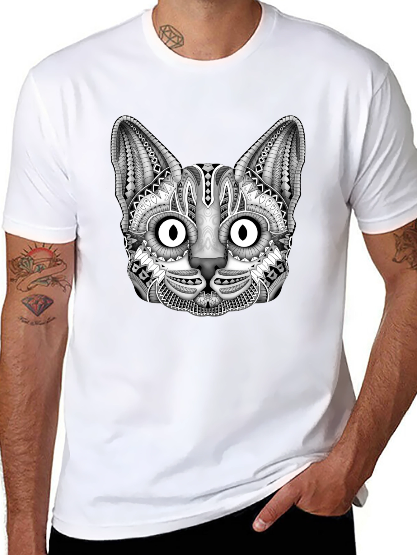Black Cat Graphic Print Mens T-Shirt