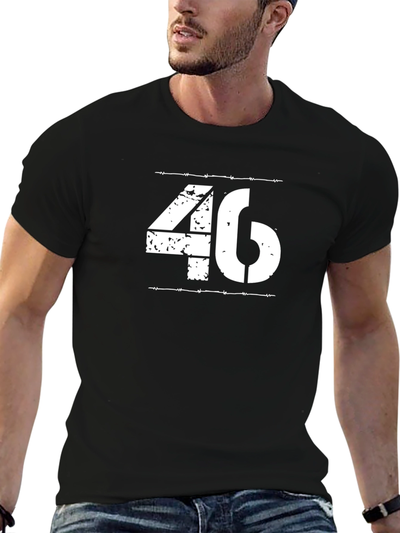 Distressed 46 Graphic Tee - Black Cotton Blend
