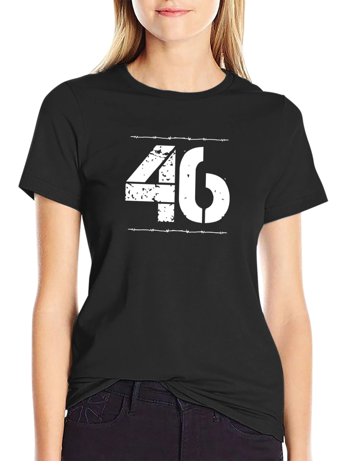 Distressed 46 Graphic Tee - Black Cotton Blend