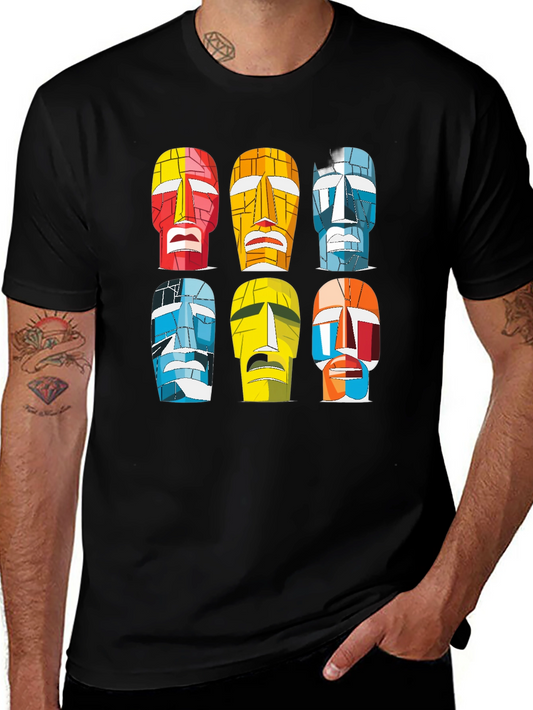 Colorful Tiki Masks Graphic T-Shirt