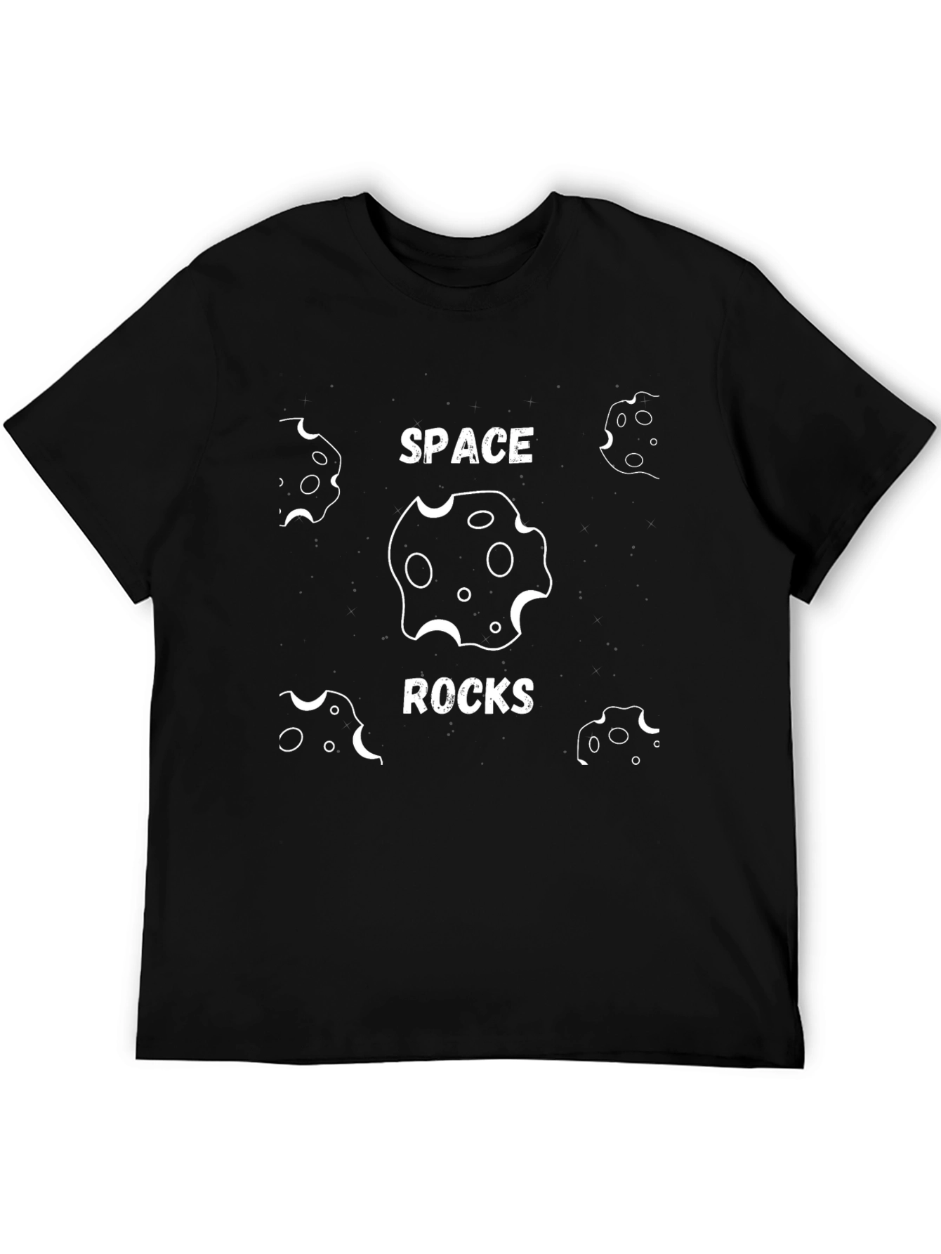 Space Rocks Graphic Tee - Black Cotton T-Shirt