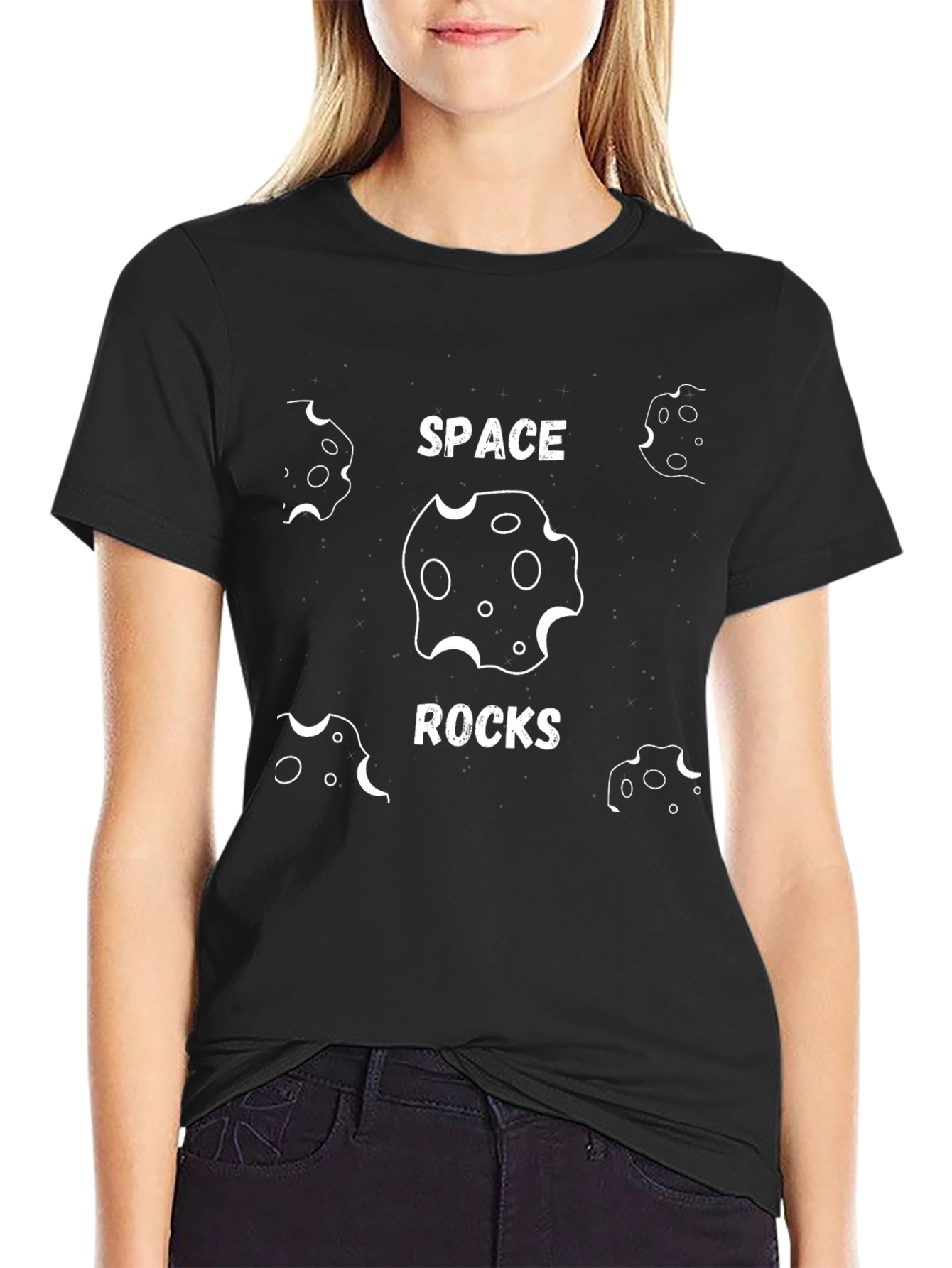 Space Rocks Graphic Tee - Black Cotton T-Shirt