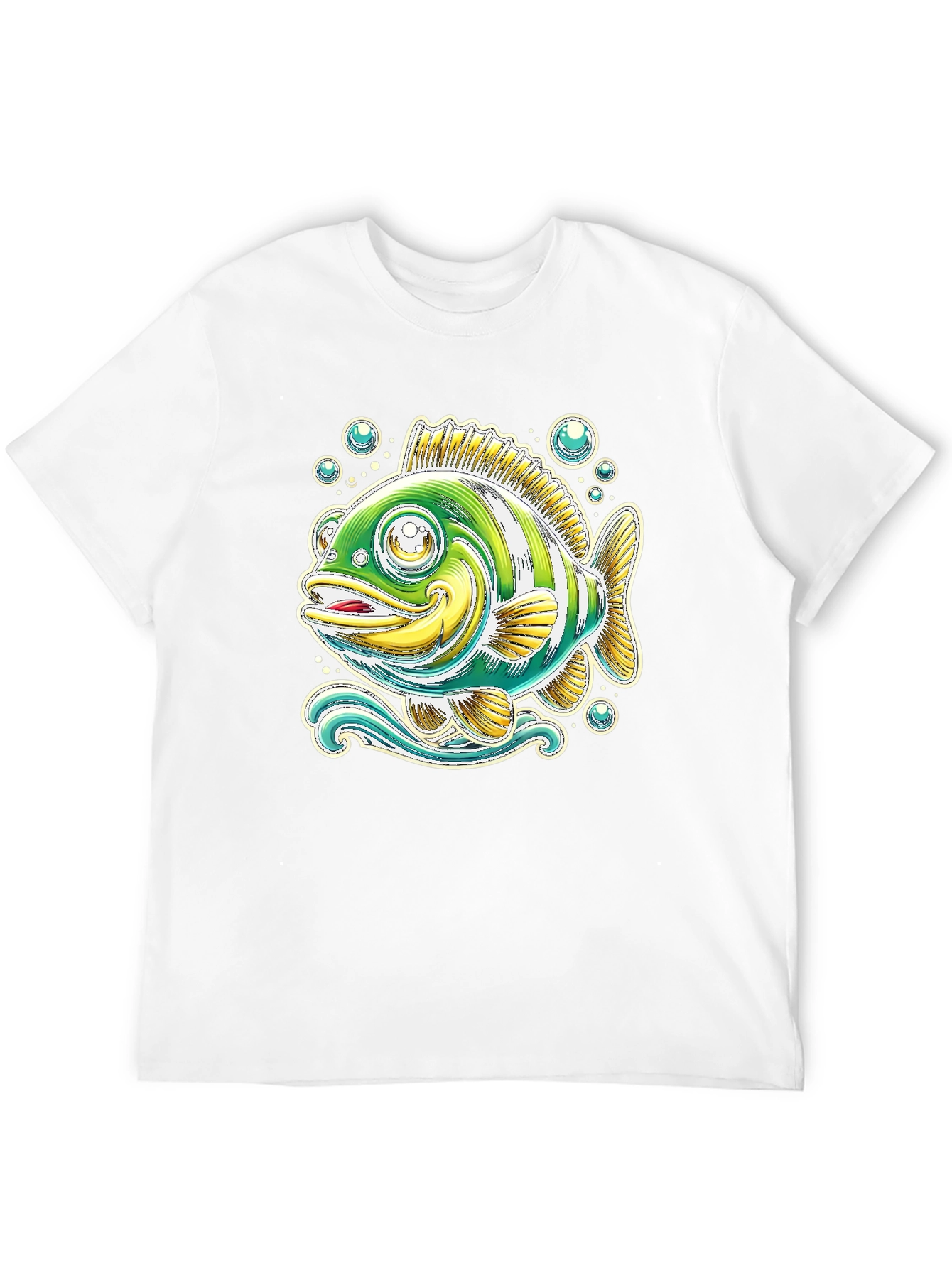 Cartoon Fish Graphic Tee - Black Cotton T-Shirt