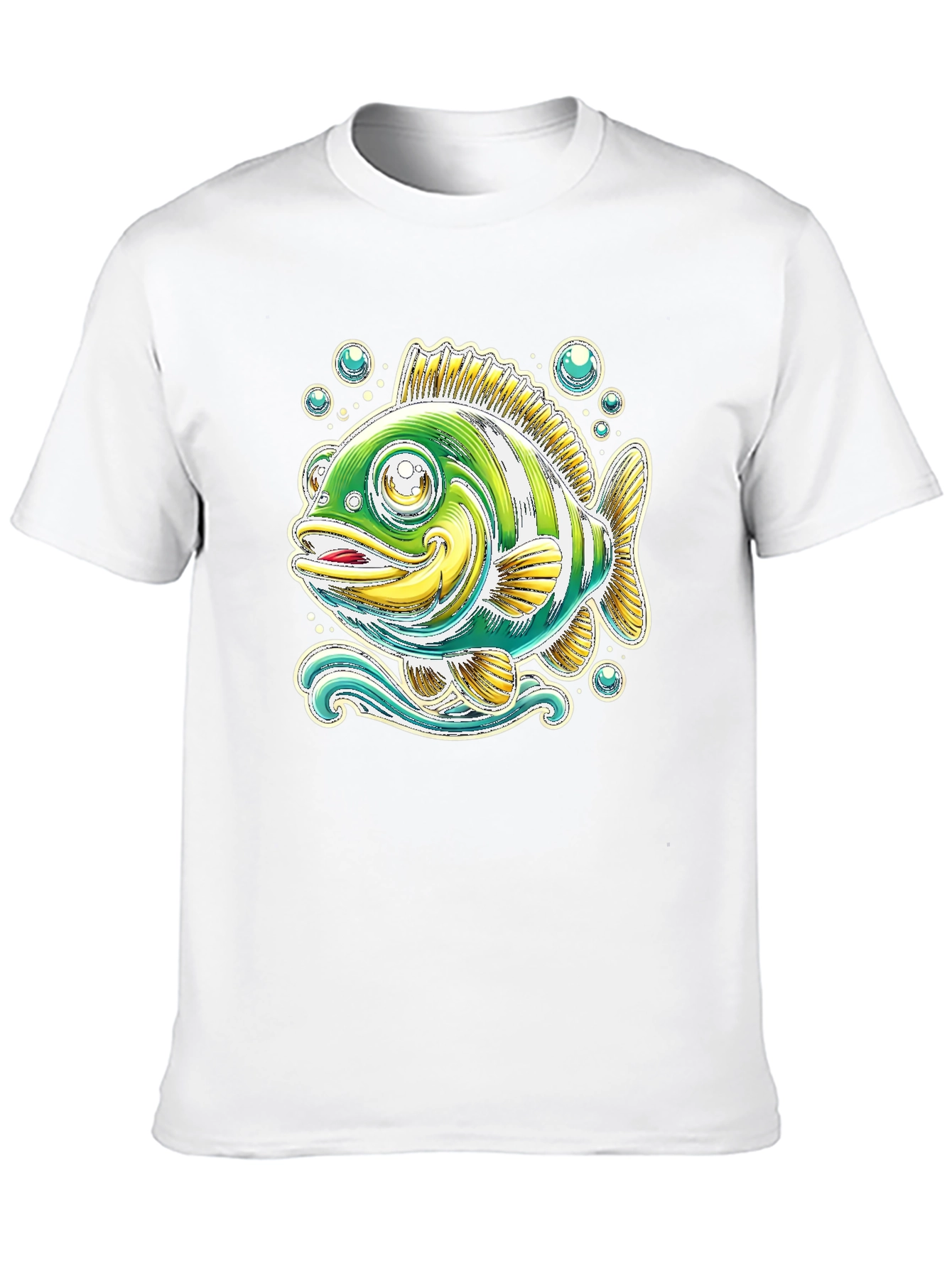 Cartoon Fish Graphic Tee - Black Cotton T-Shirt