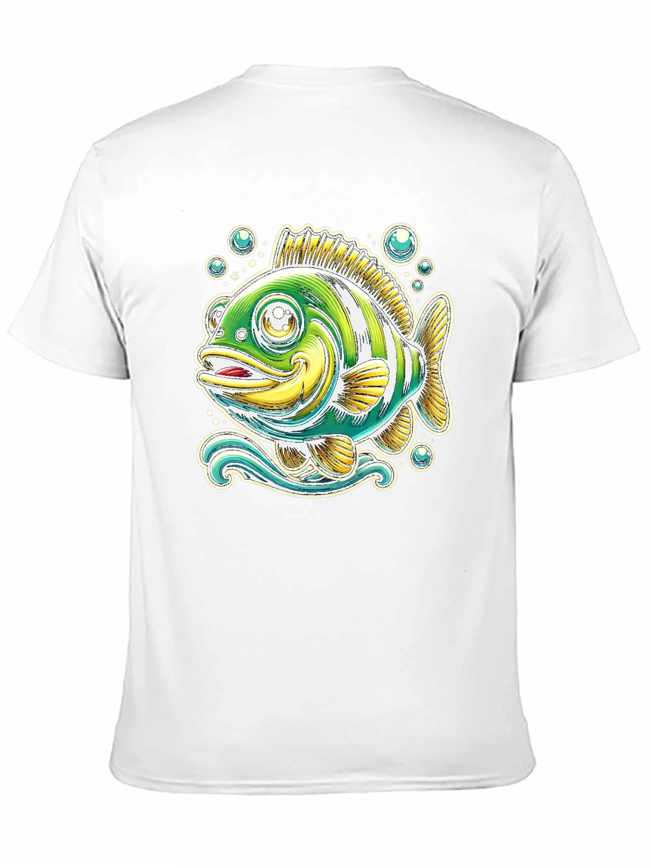 Cartoon Fish Graphic Tee - Black Cotton T-Shirt