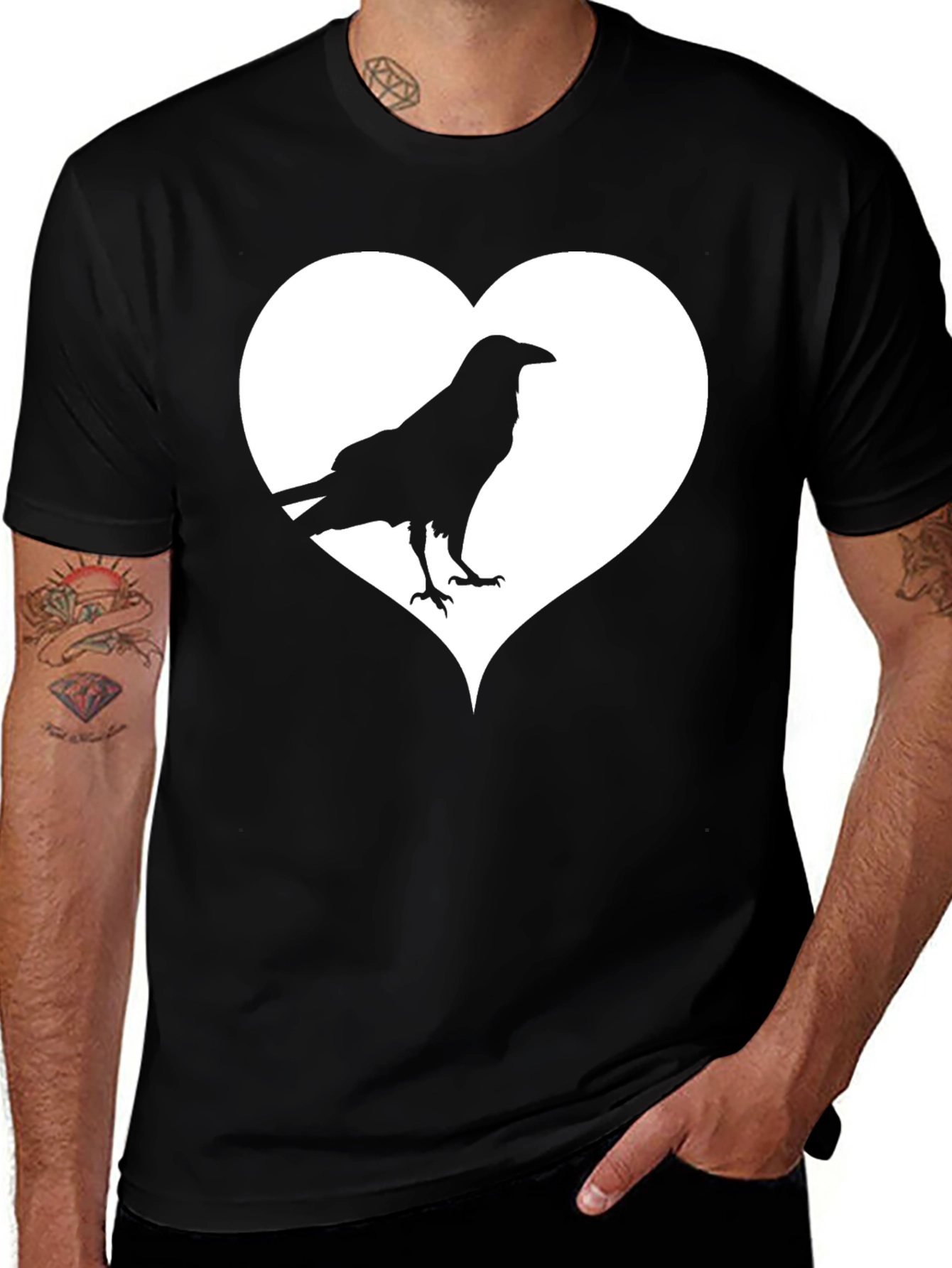 Raven Heart Graphic T-Shirt - Stylish Crow Tee