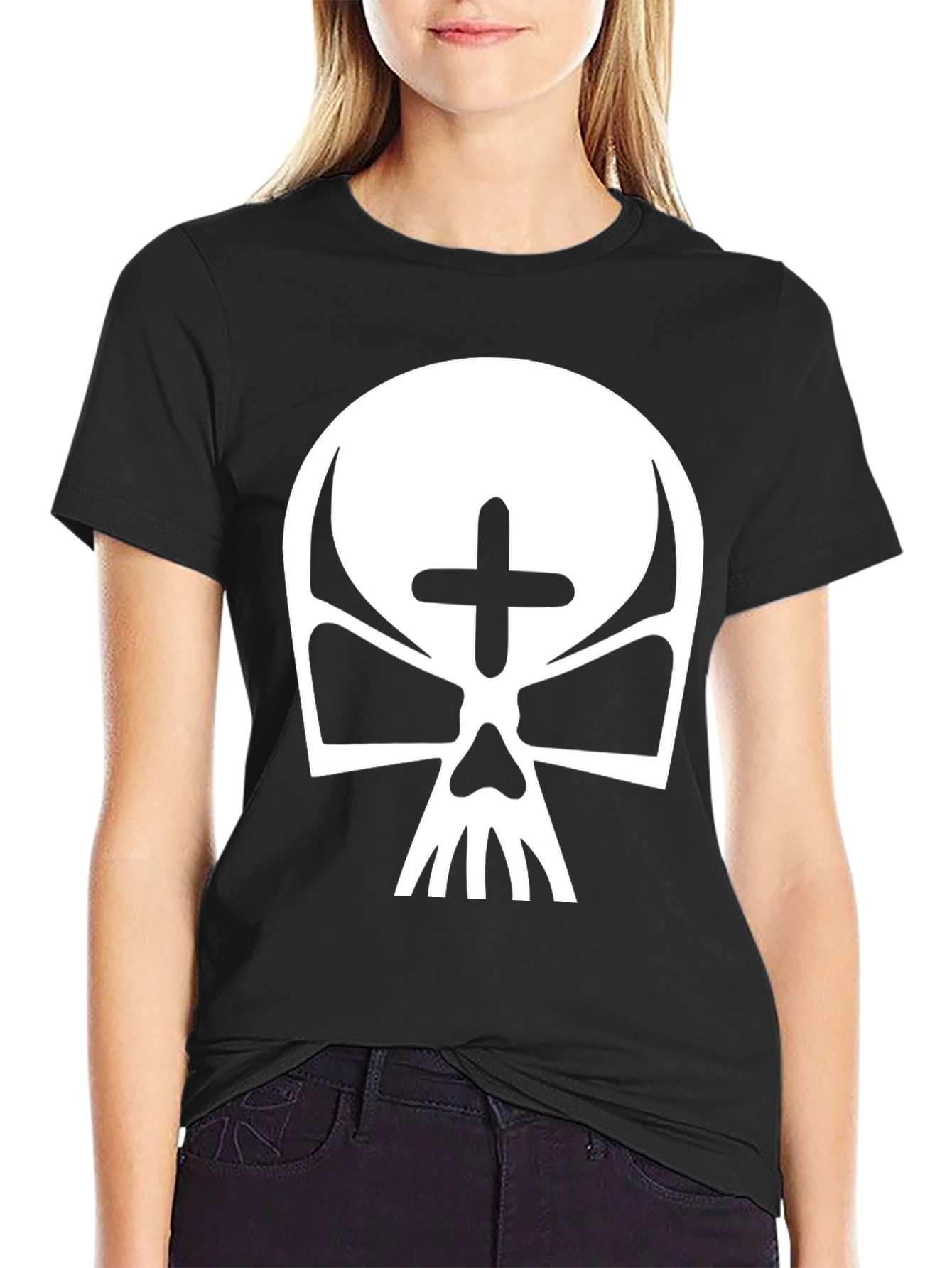Skull with Cross T-Shirt - Gothic Style