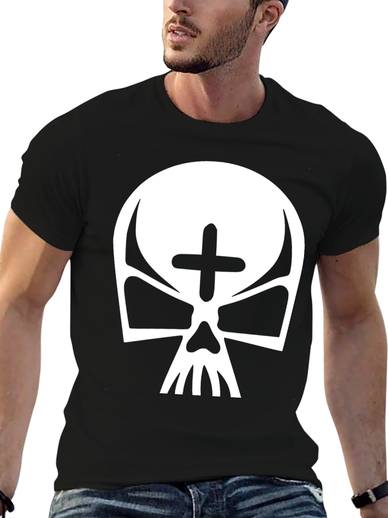 Skull with Cross T-Shirt - Gothic Style