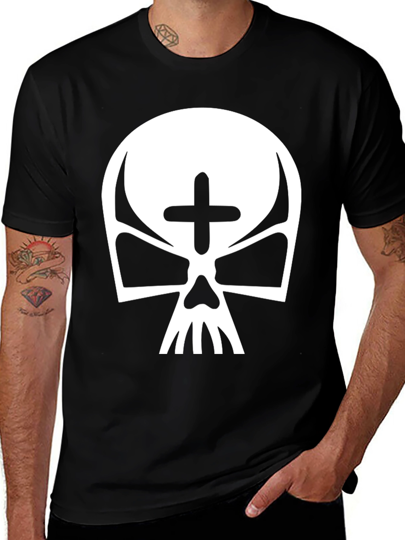 Skull with Cross T-Shirt - Gothic Style