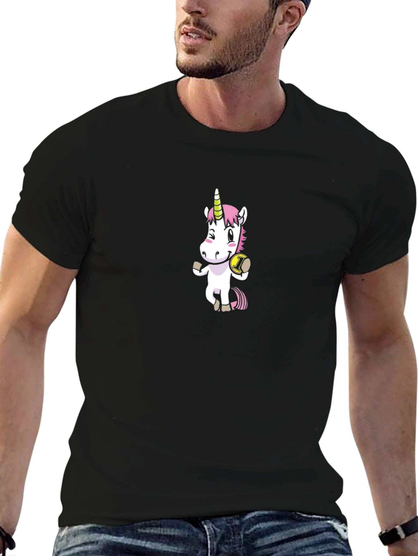 Unicorn with Ball Black T-Shirt