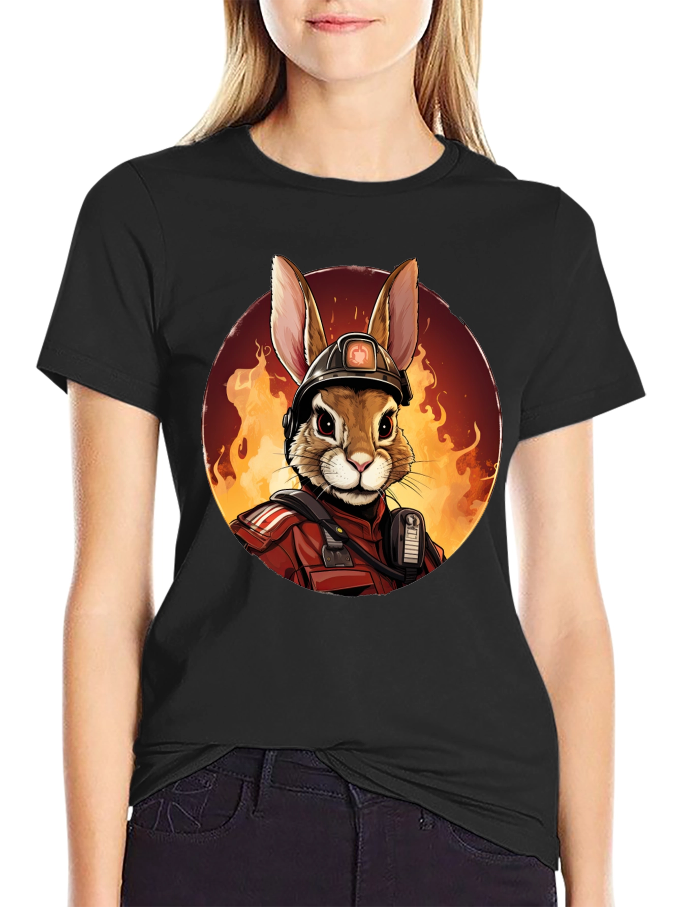 Rabbit Firefighter Graphic Tee - Black
