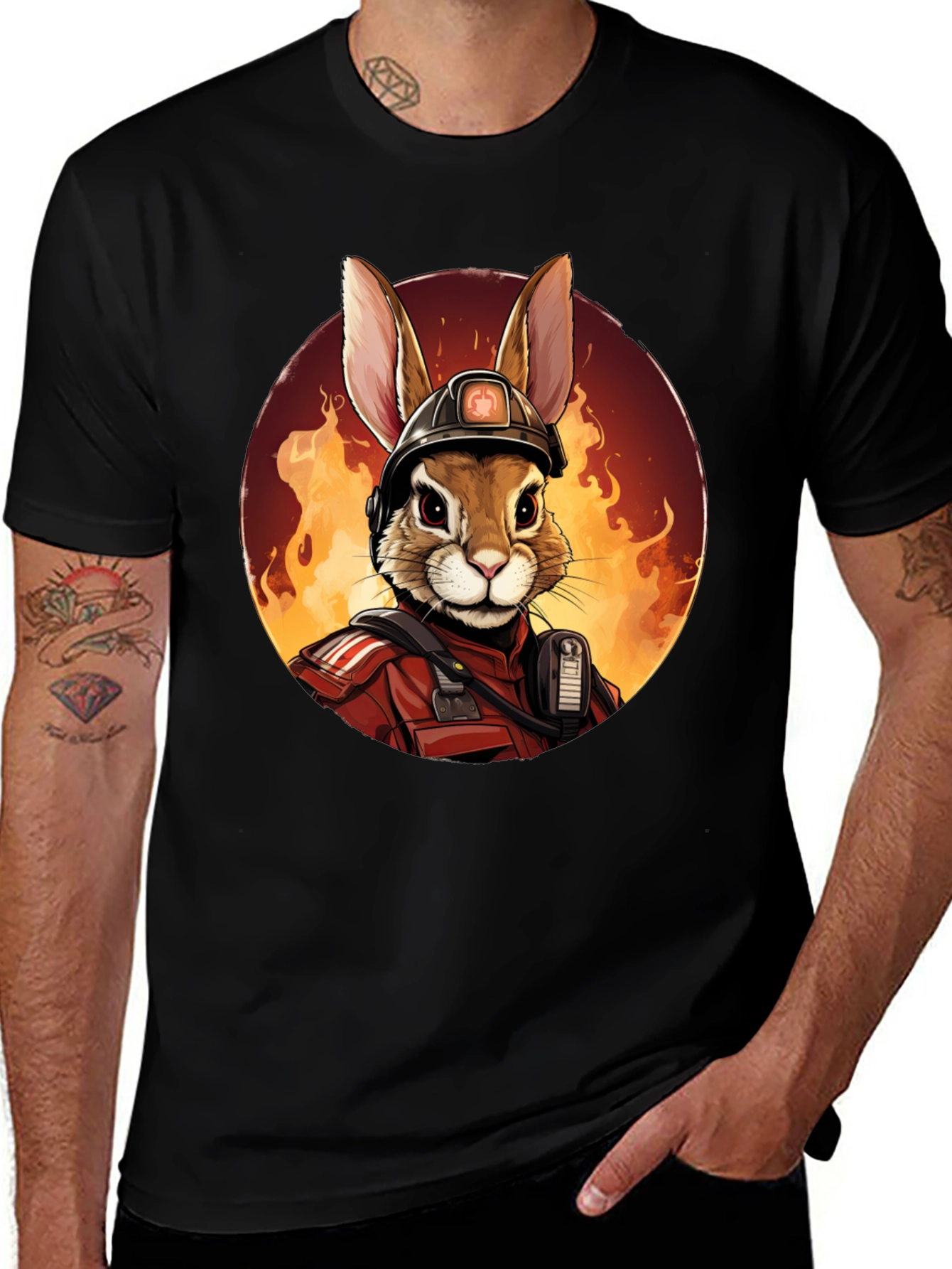 Rabbit Firefighter Graphic Tee - Black
