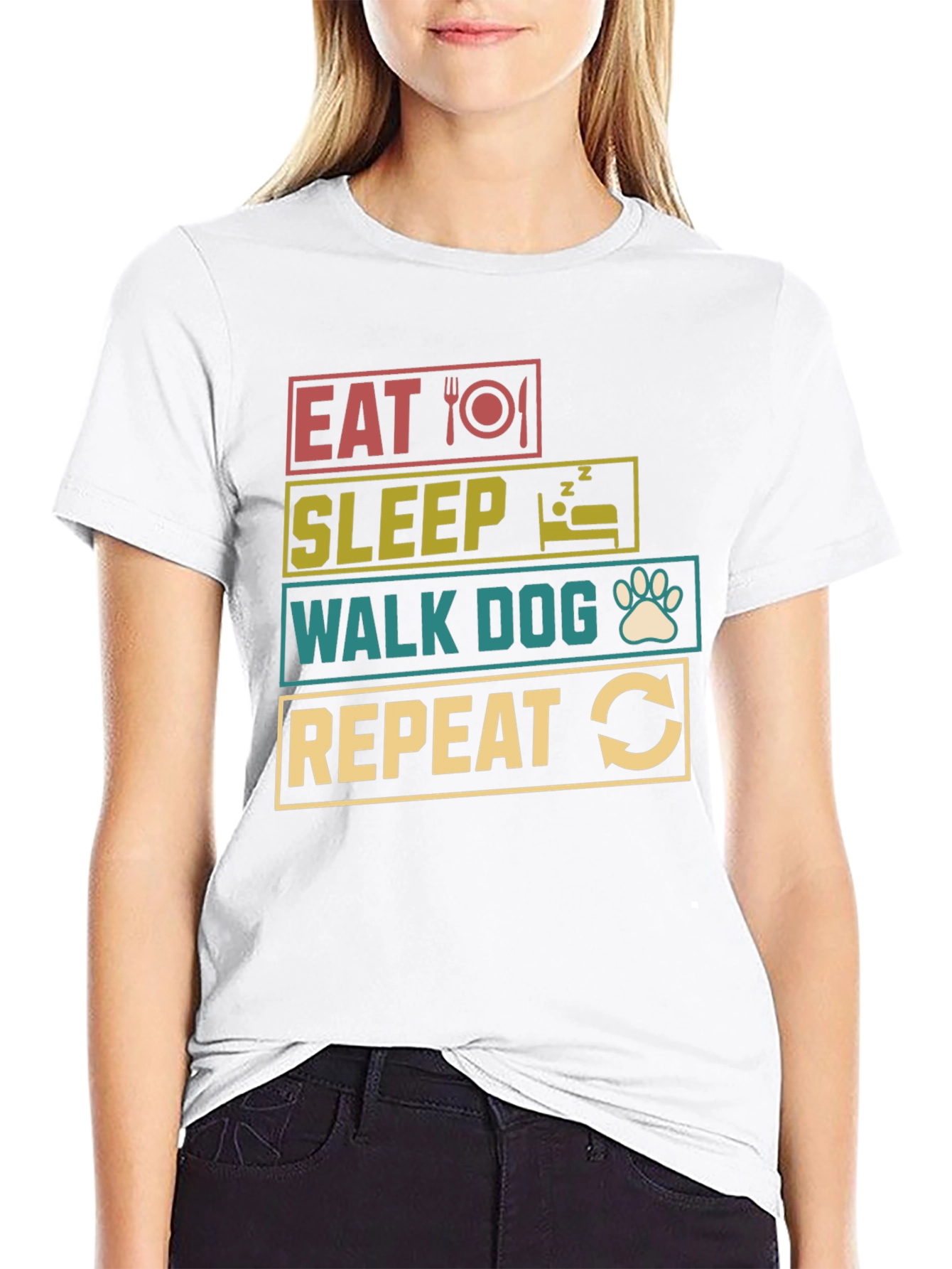 Eat Sleep Walk Dog Repeat Black T-Shirt