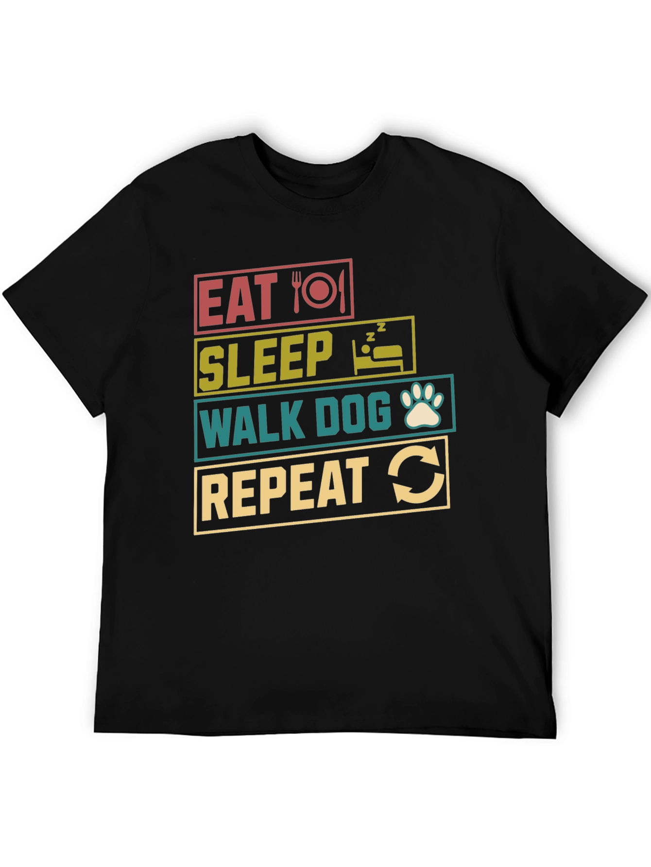 Eat Sleep Walk Dog Repeat Black T-Shirt