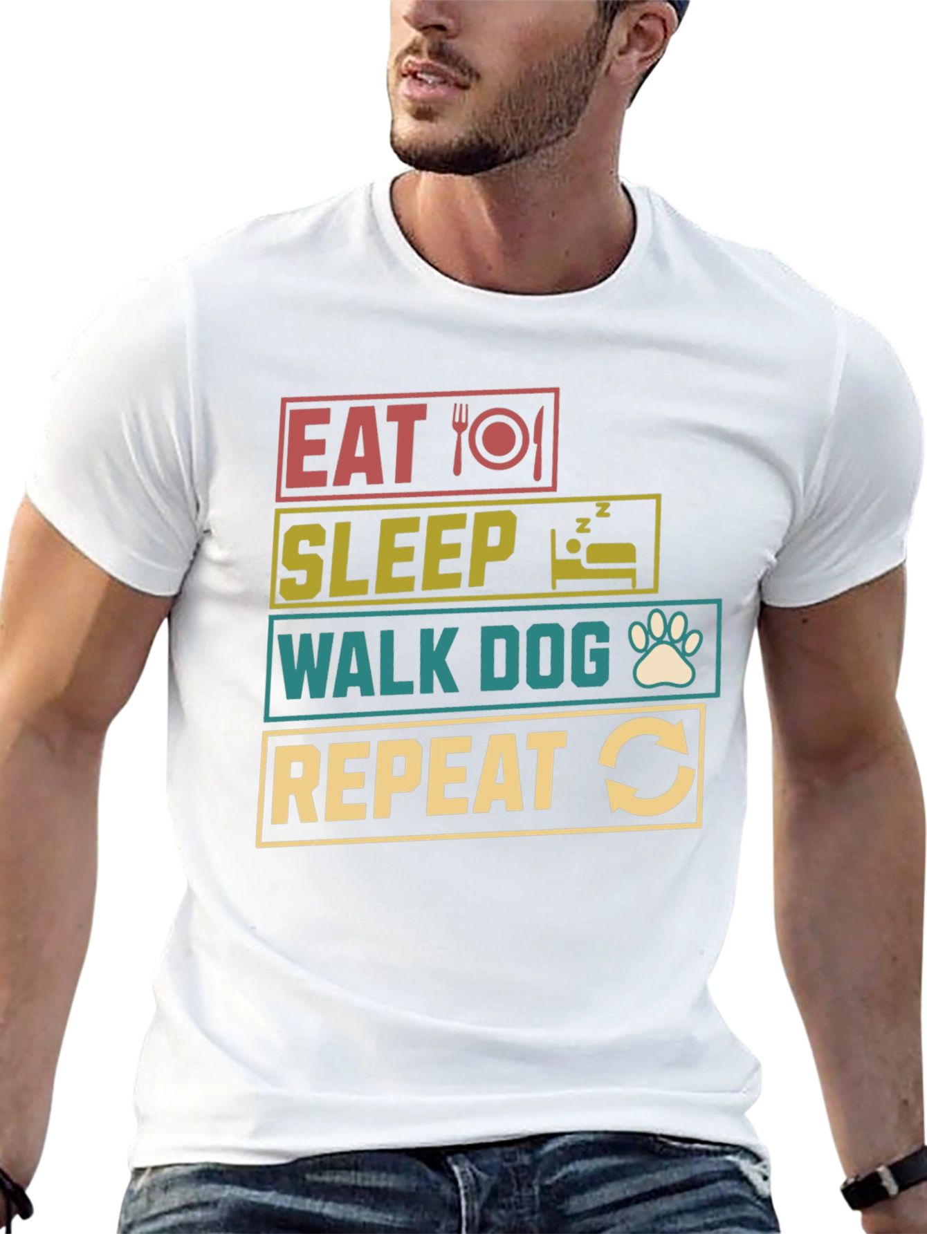 Eat Sleep Walk Dog Repeat Black T-Shirt