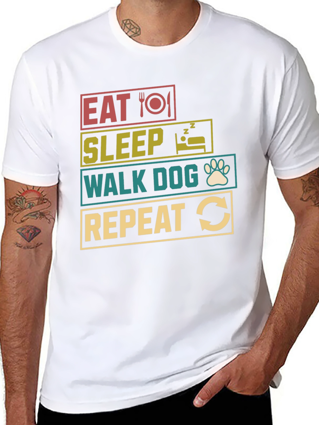 Eat Sleep Walk Dog Repeat Black T-Shirt