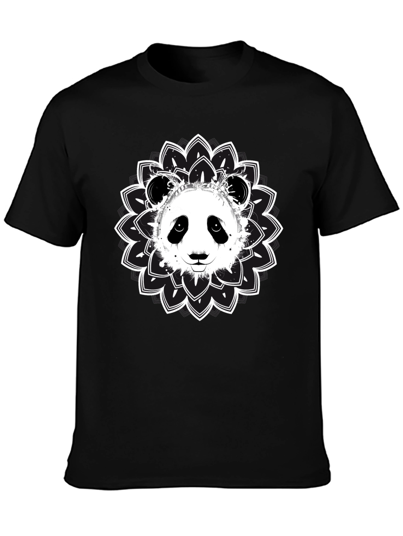 Panda Mandala Graphic Tee - Black Cotton Blend