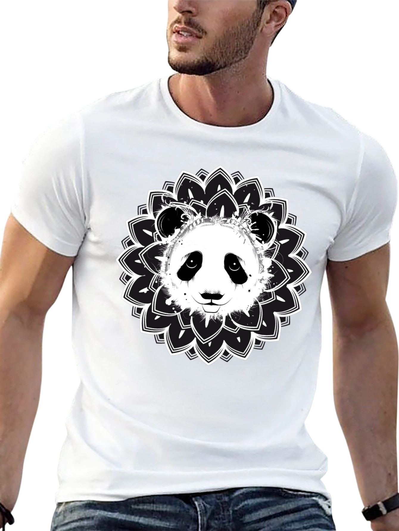 Panda Mandala Graphic Tee - Black Cotton Blend