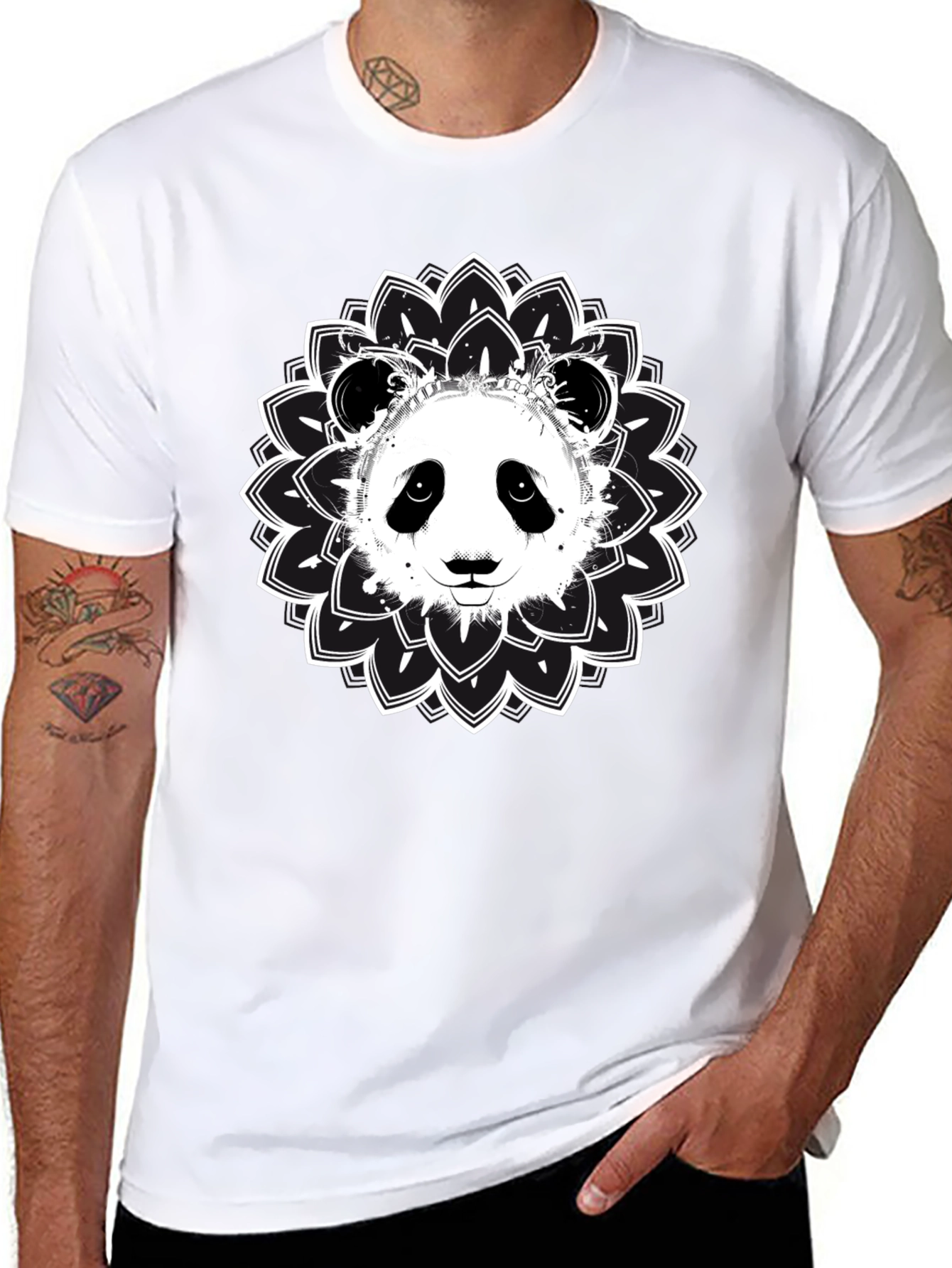 Panda Mandala Graphic Tee - Black Cotton Blend