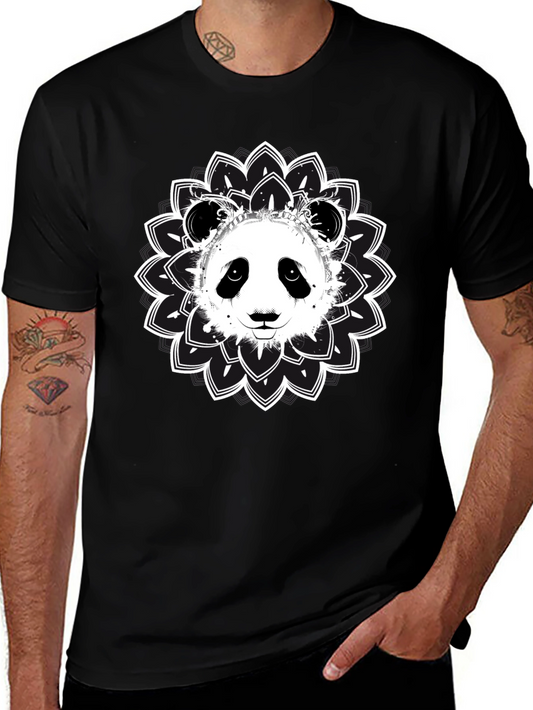 Panda Mandala Graphic Tee - Black Cotton Blend