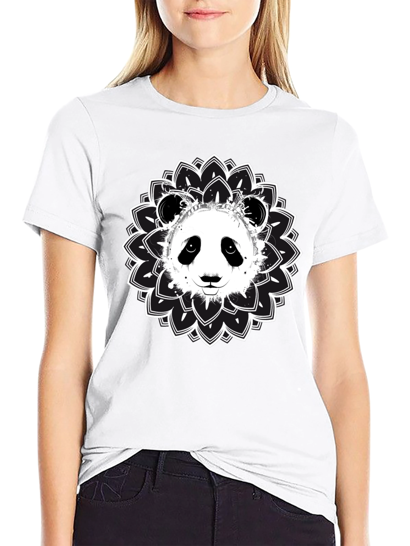 Panda Mandala Graphic Tee - Black Cotton Blend