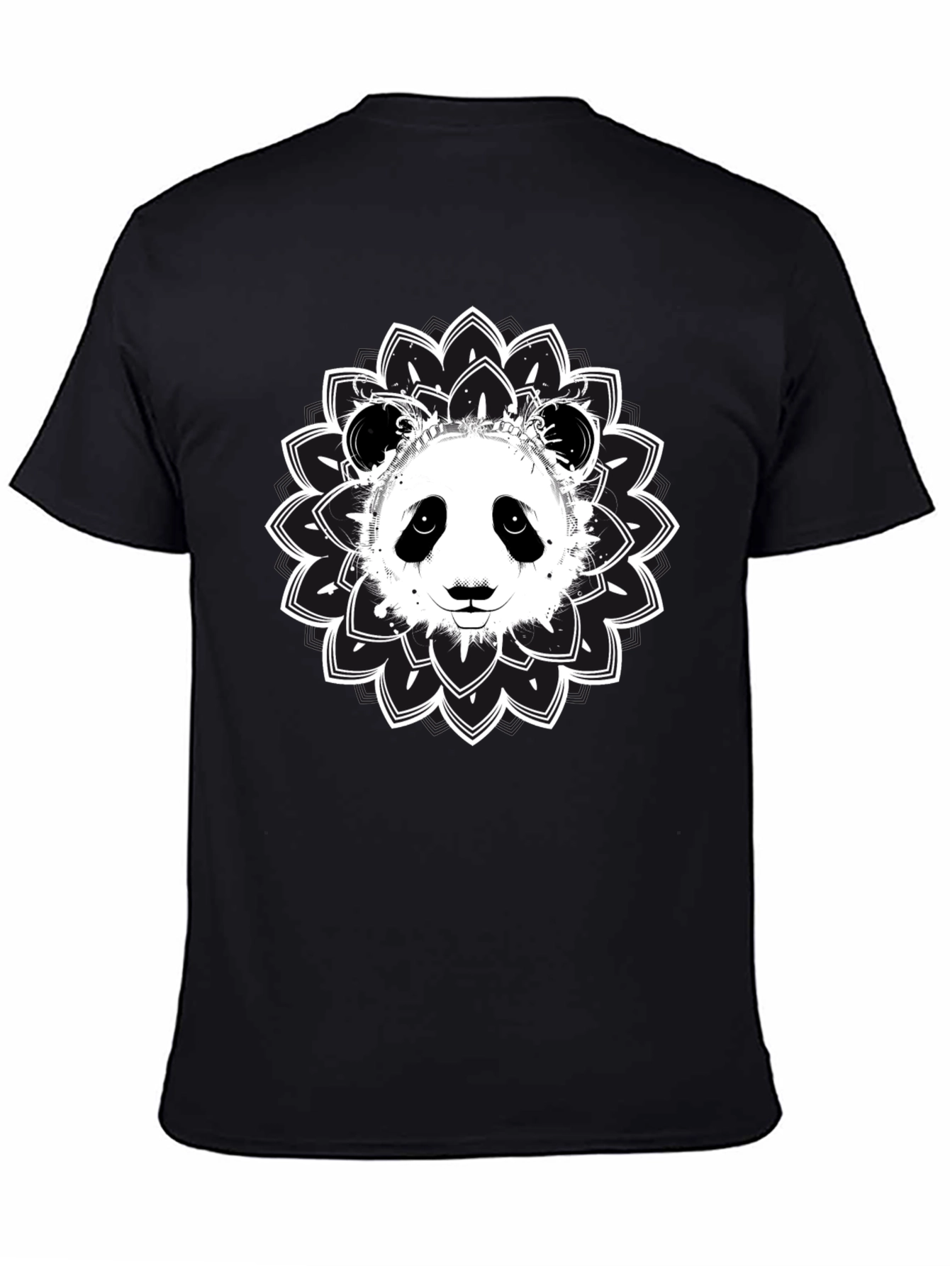 Panda Mandala Graphic Tee - Black Cotton Blend