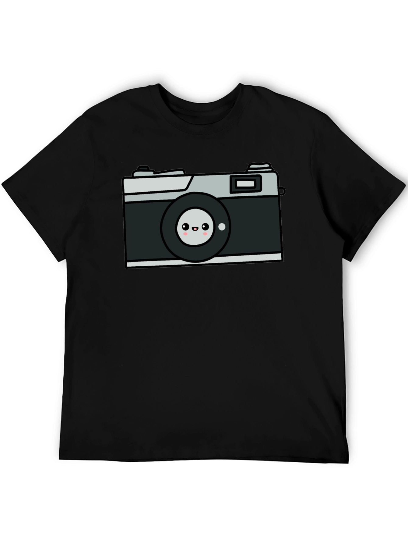 Cute Camera Graphic Tee - Black Cotton T-Shirt