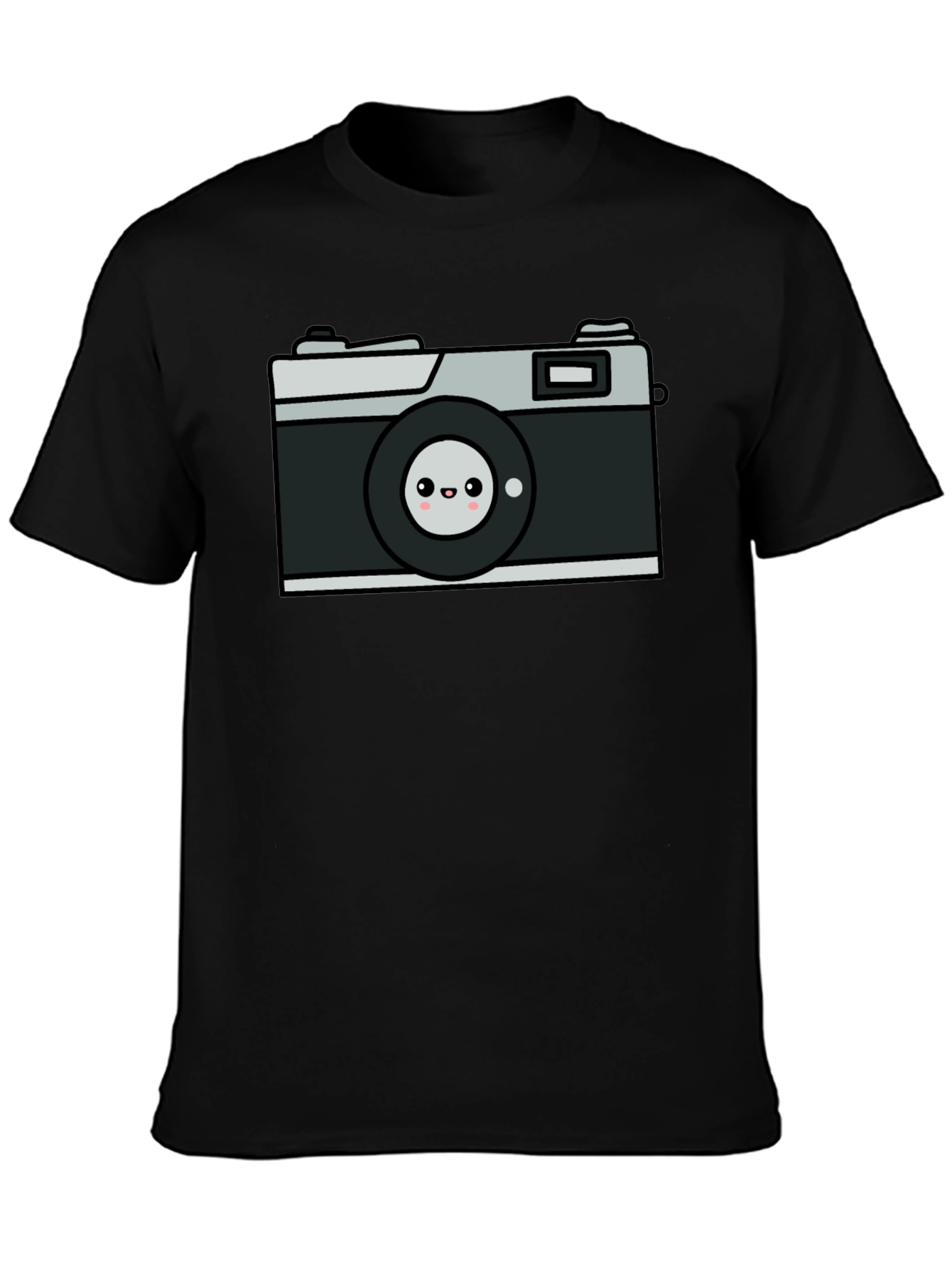 Cute Camera Graphic Tee - Black Cotton T-Shirt
