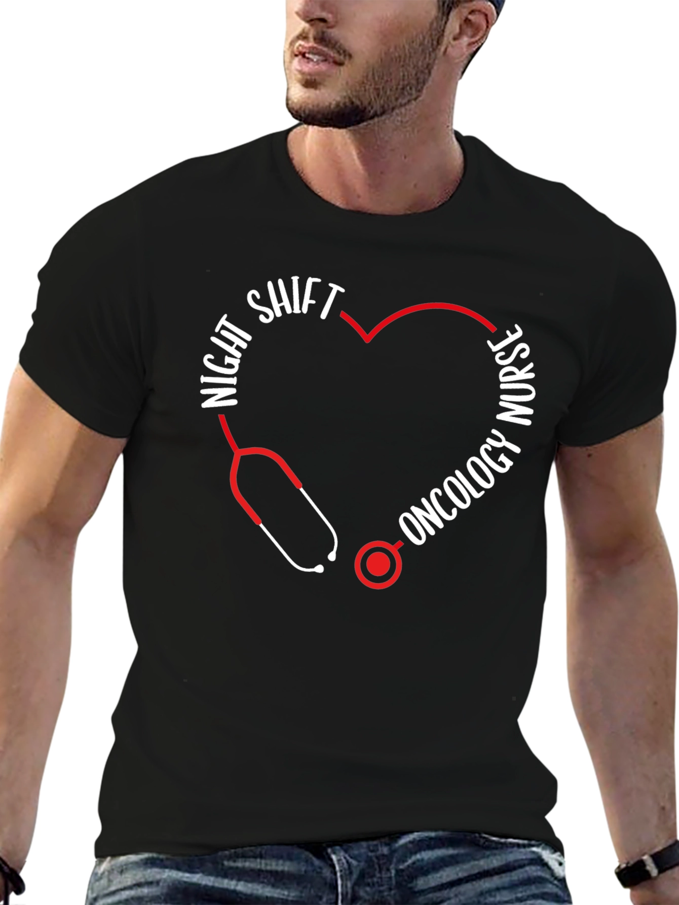 Night Shift Oncology Nurse Stethoscope Heart T-Shirt