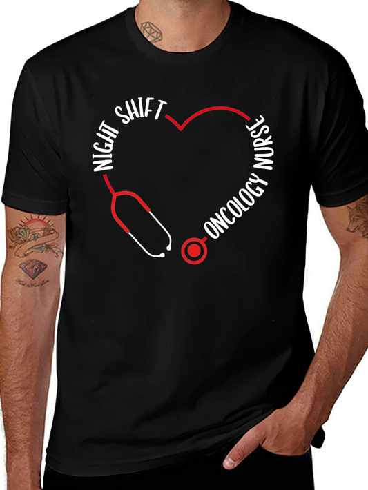 Night Shift Oncology Nurse Stethoscope Heart T-Shirt