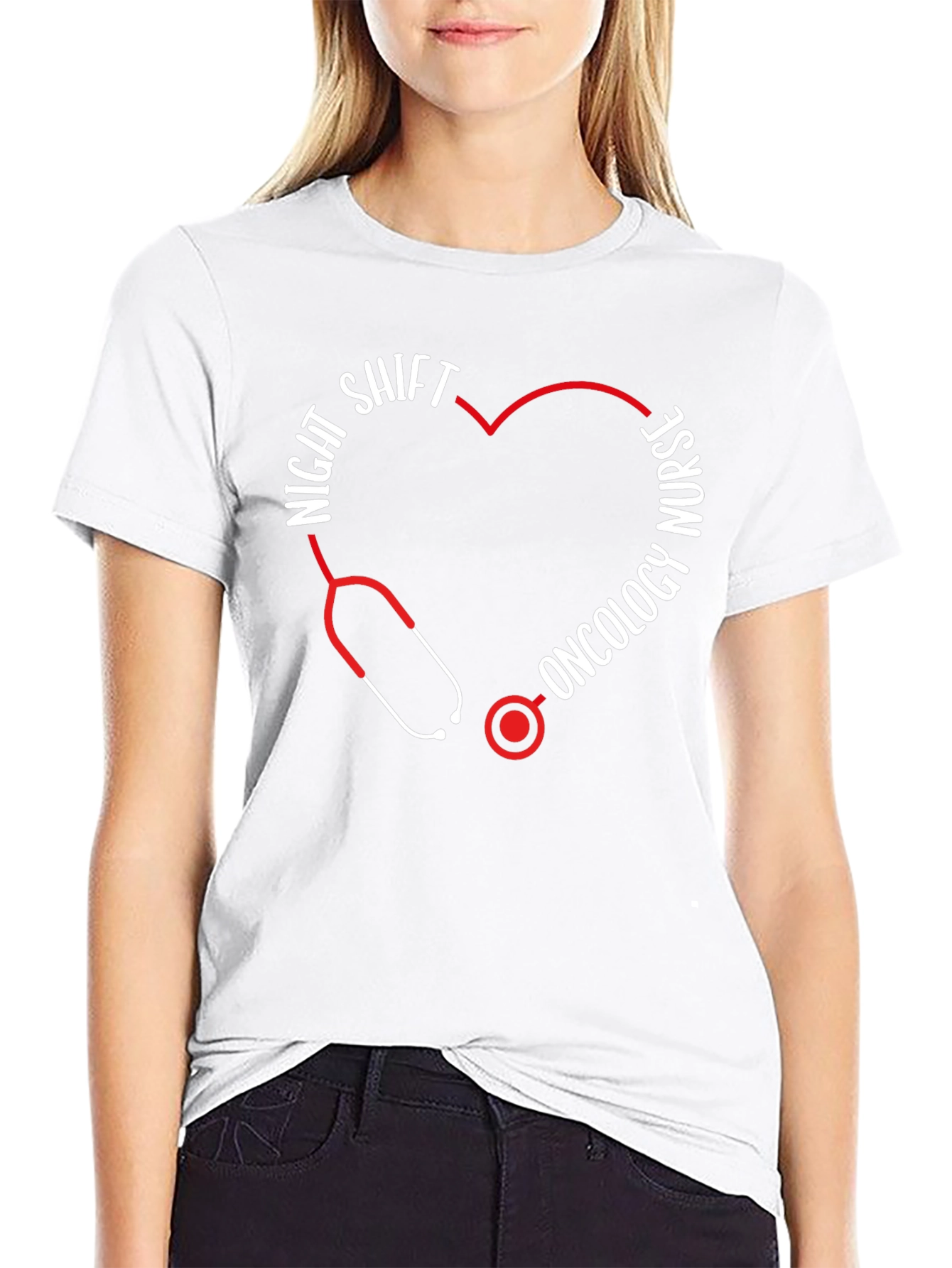 Night Shift Oncology Nurse Stethoscope Heart T-Shirt