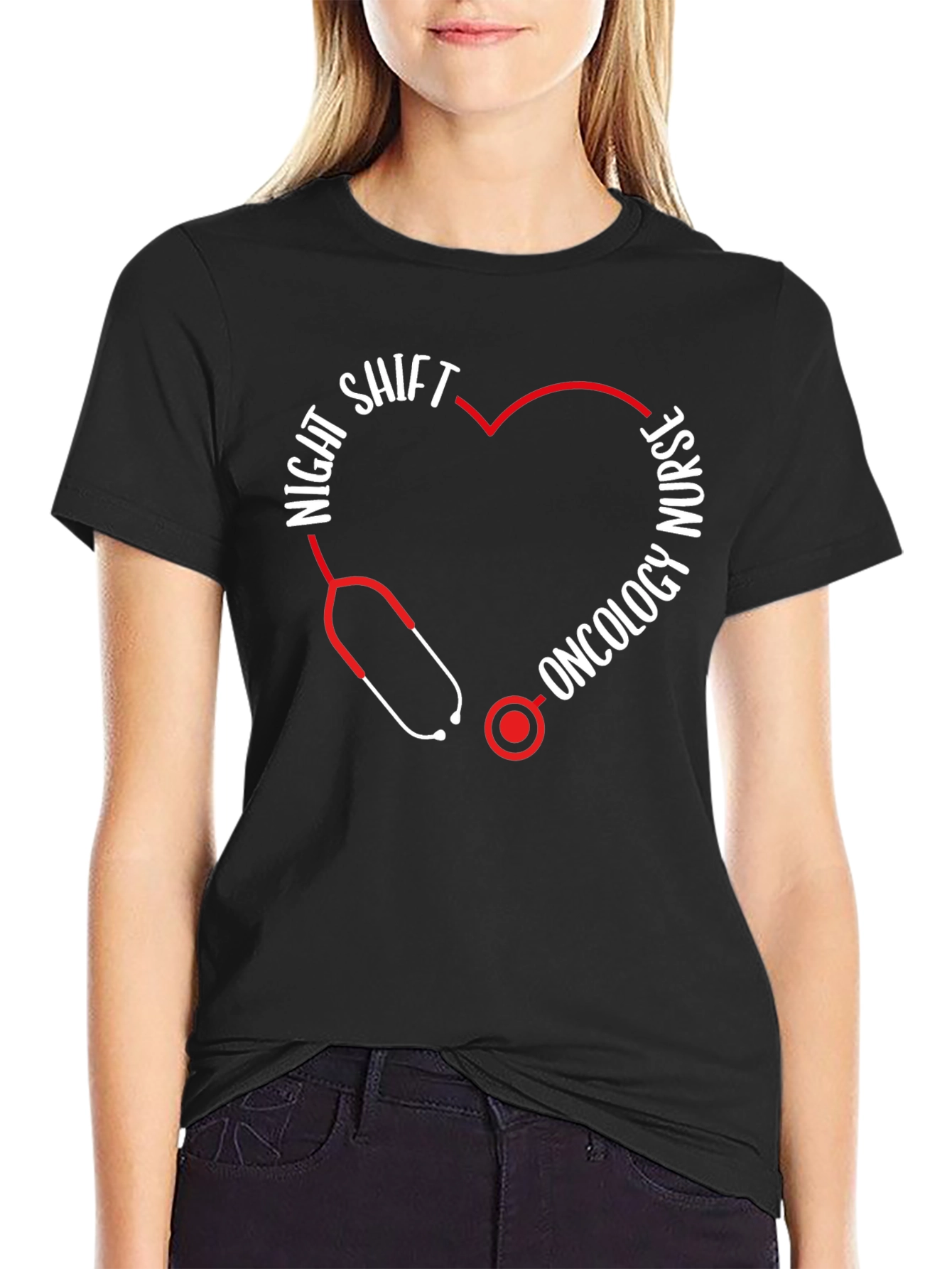 Night Shift Oncology Nurse Stethoscope Heart T-Shirt