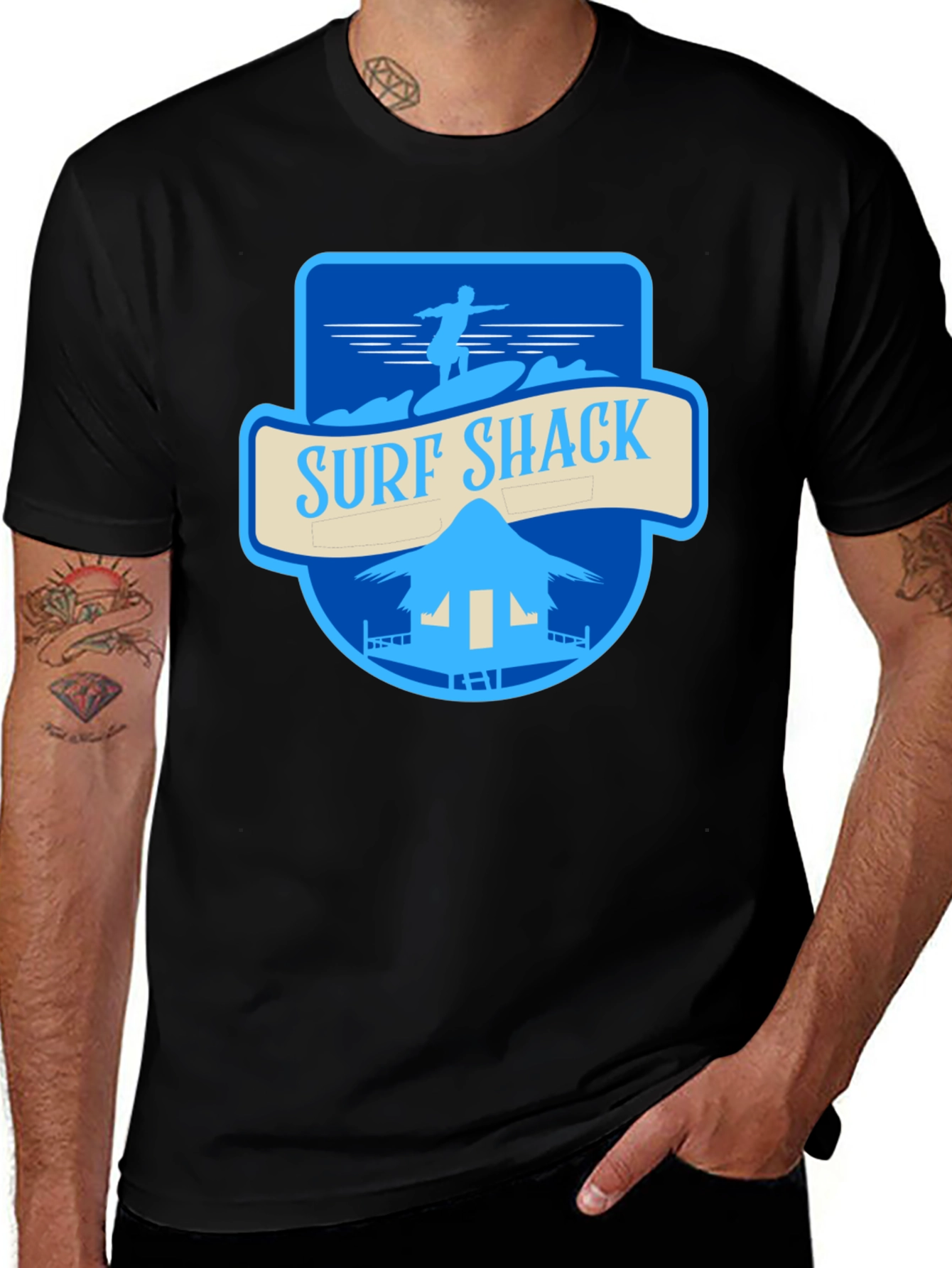 Surf Shack Graphic Tee - Black Cotton T-Shirt