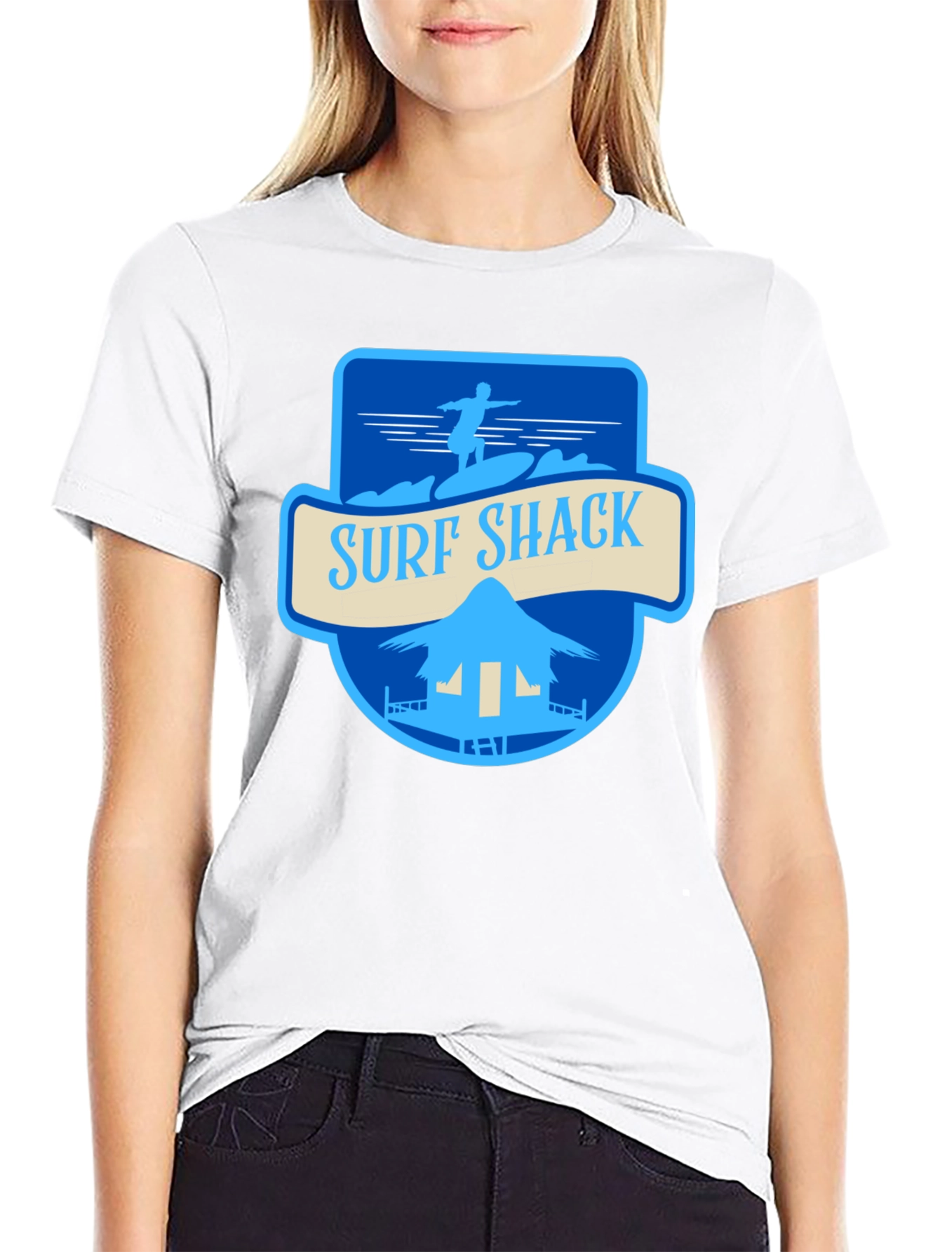 Surf Shack Graphic Tee - Black Cotton T-Shirt