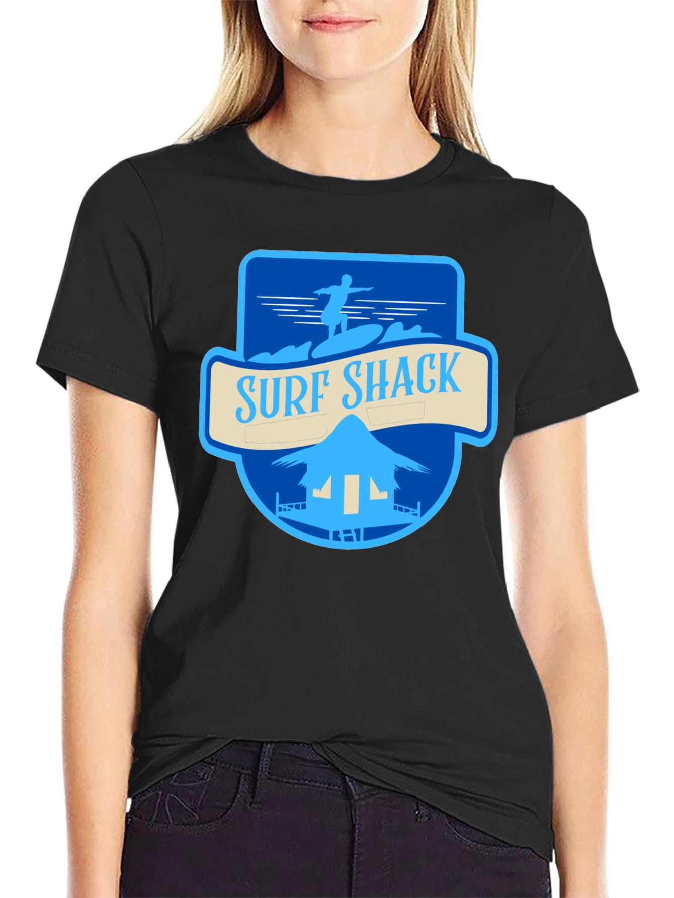 Surf Shack Graphic Tee - Black Cotton T-Shirt