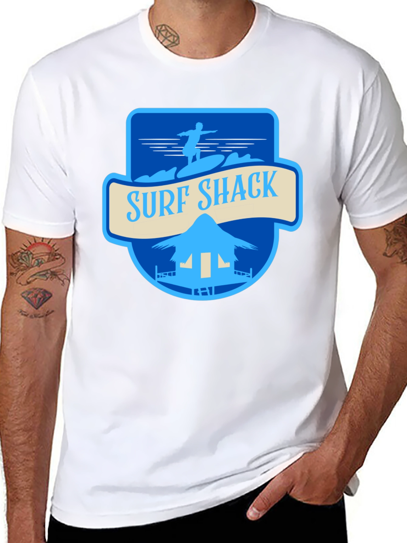 Surf Shack Graphic Tee - Black Cotton T-Shirt